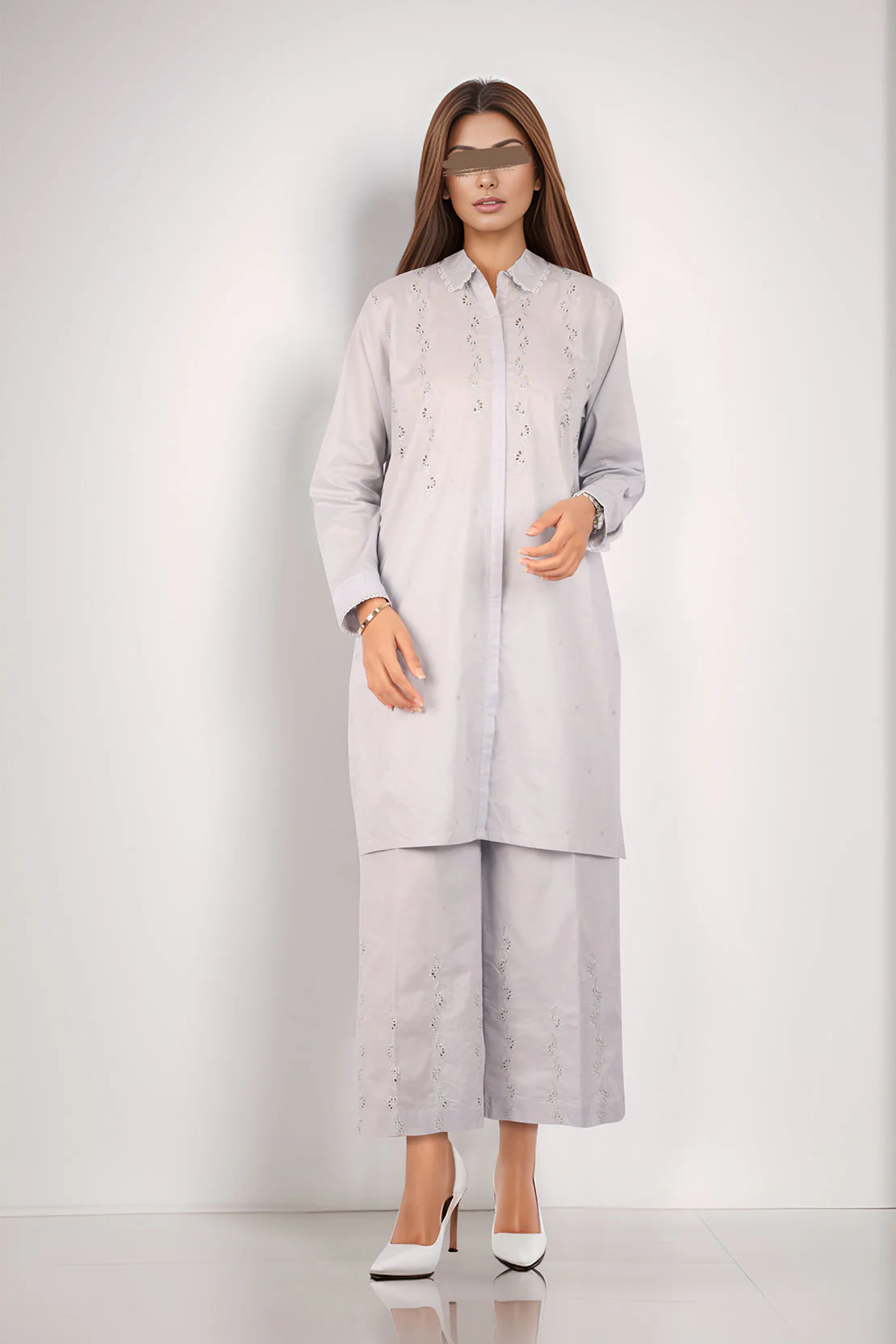 Solid Embroidered Cotton Stitched 2 Piece (Shirt/Trouser) - Image 2