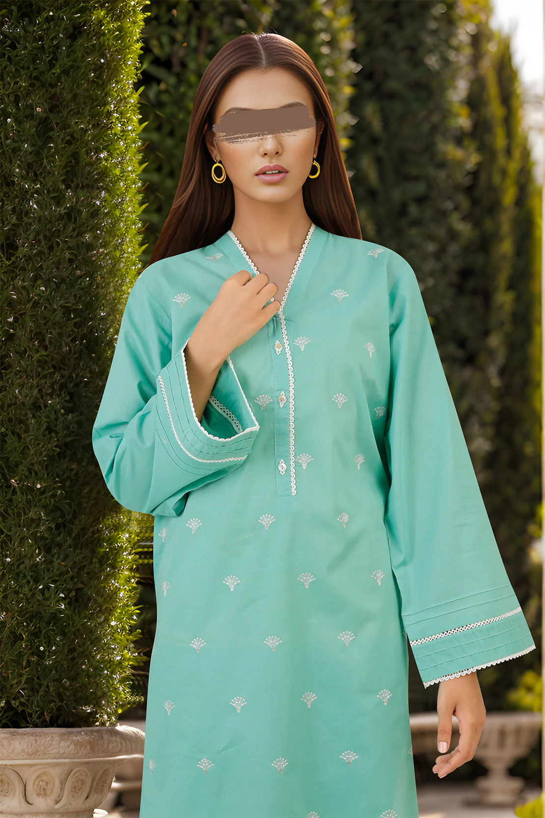 Solid Embroidered Cotton Stitched 2 Piece (Shirt/Trouser) - Image 2