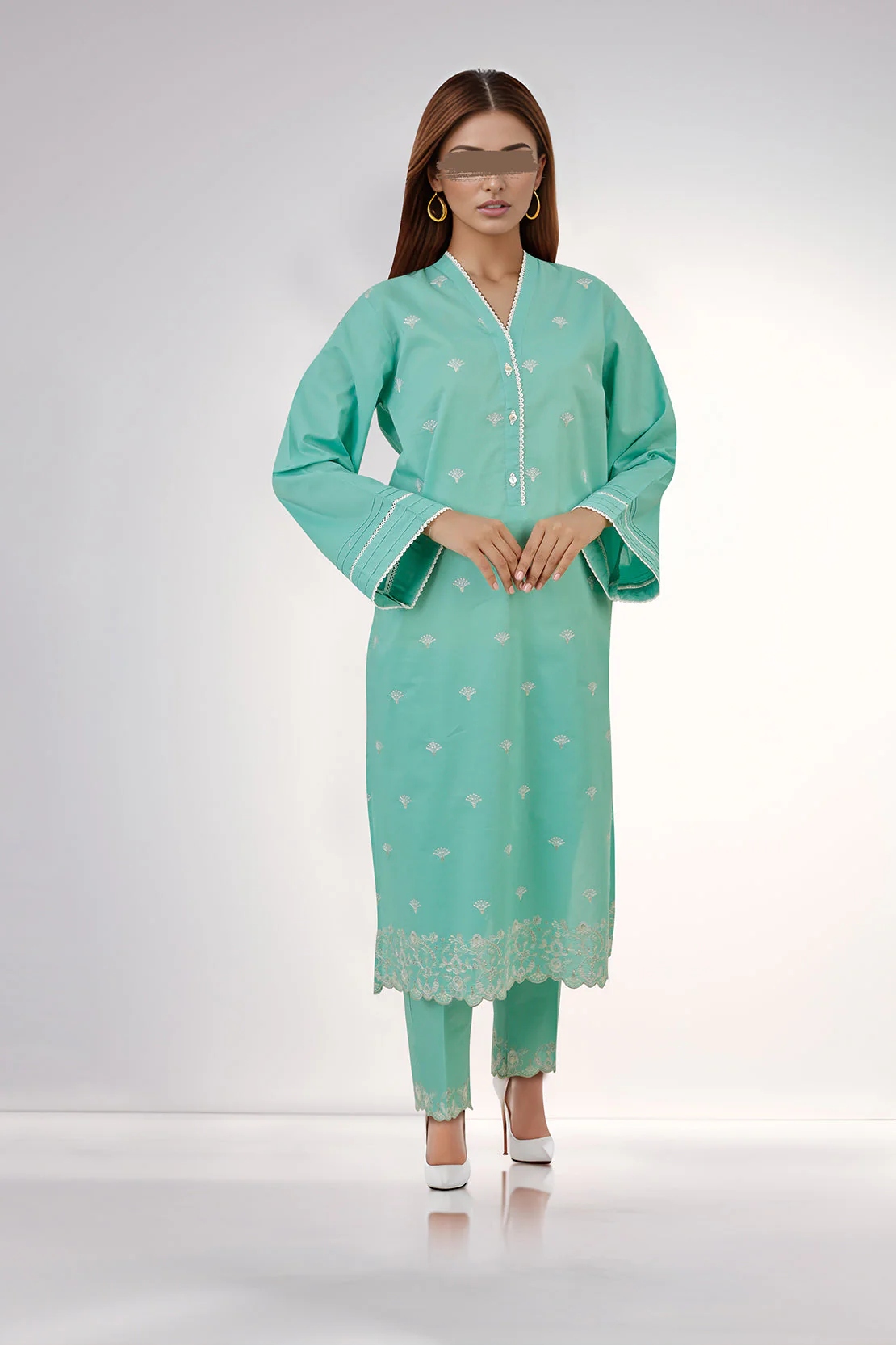 Solid Embroidered Cotton Stitched 2 Piece (Shirt/Trouser) - Image 3