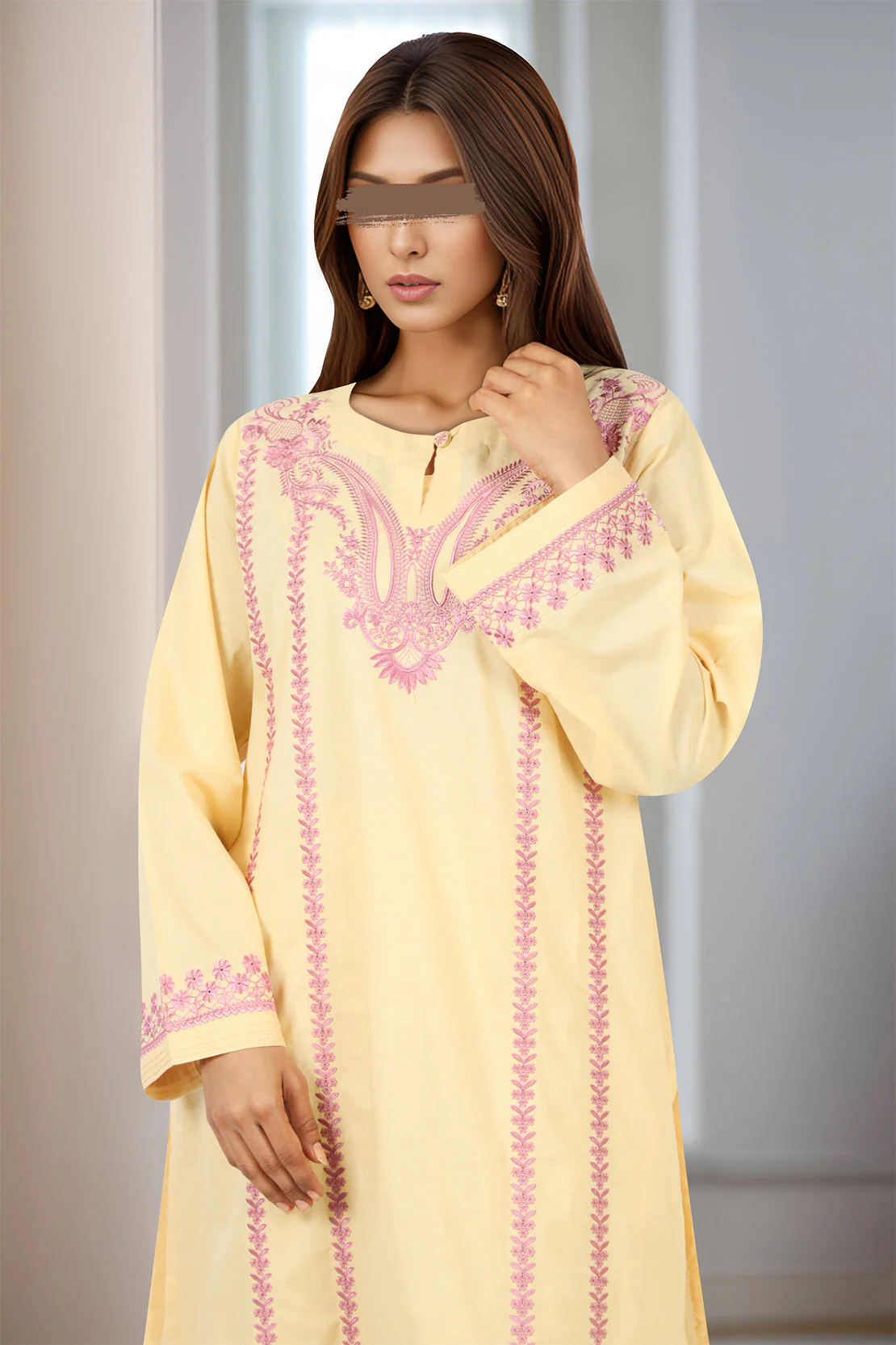 Solid Embroidered Cotton Stitched 2 Piece (Shirt/Trouser) - Image 2