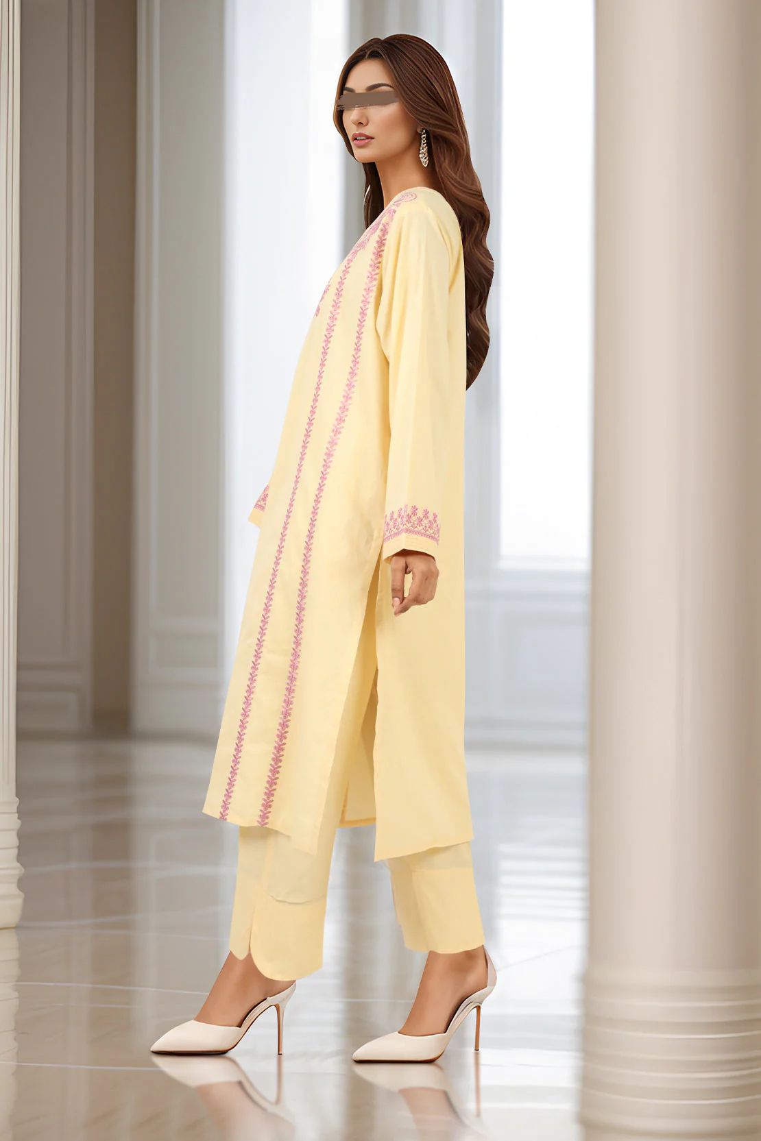 Solid Embroidered Cotton Stitched 2 Piece (Shirt/Trouser) - Image 3