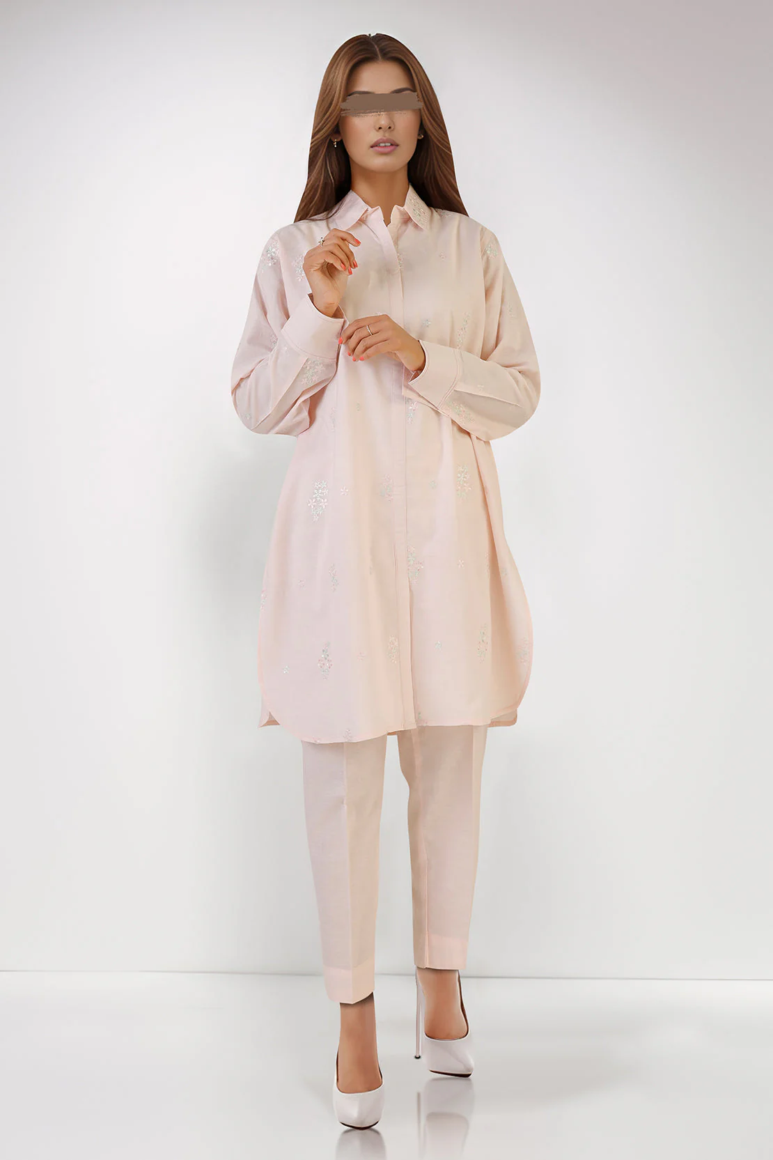 Solid Embroidered Cotton Stitched 2 Piece (Shirt/Trouser)