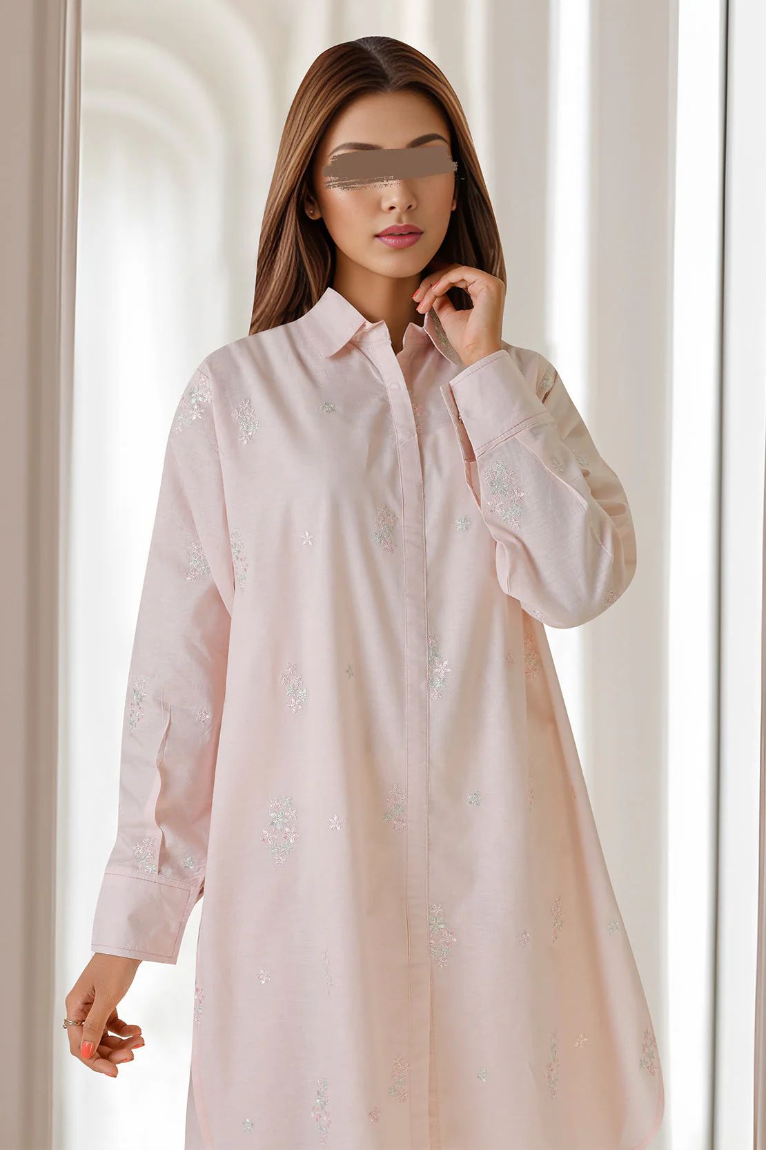 Solid Embroidered Cotton Stitched 2 Piece (Shirt/Trouser) - Image 2