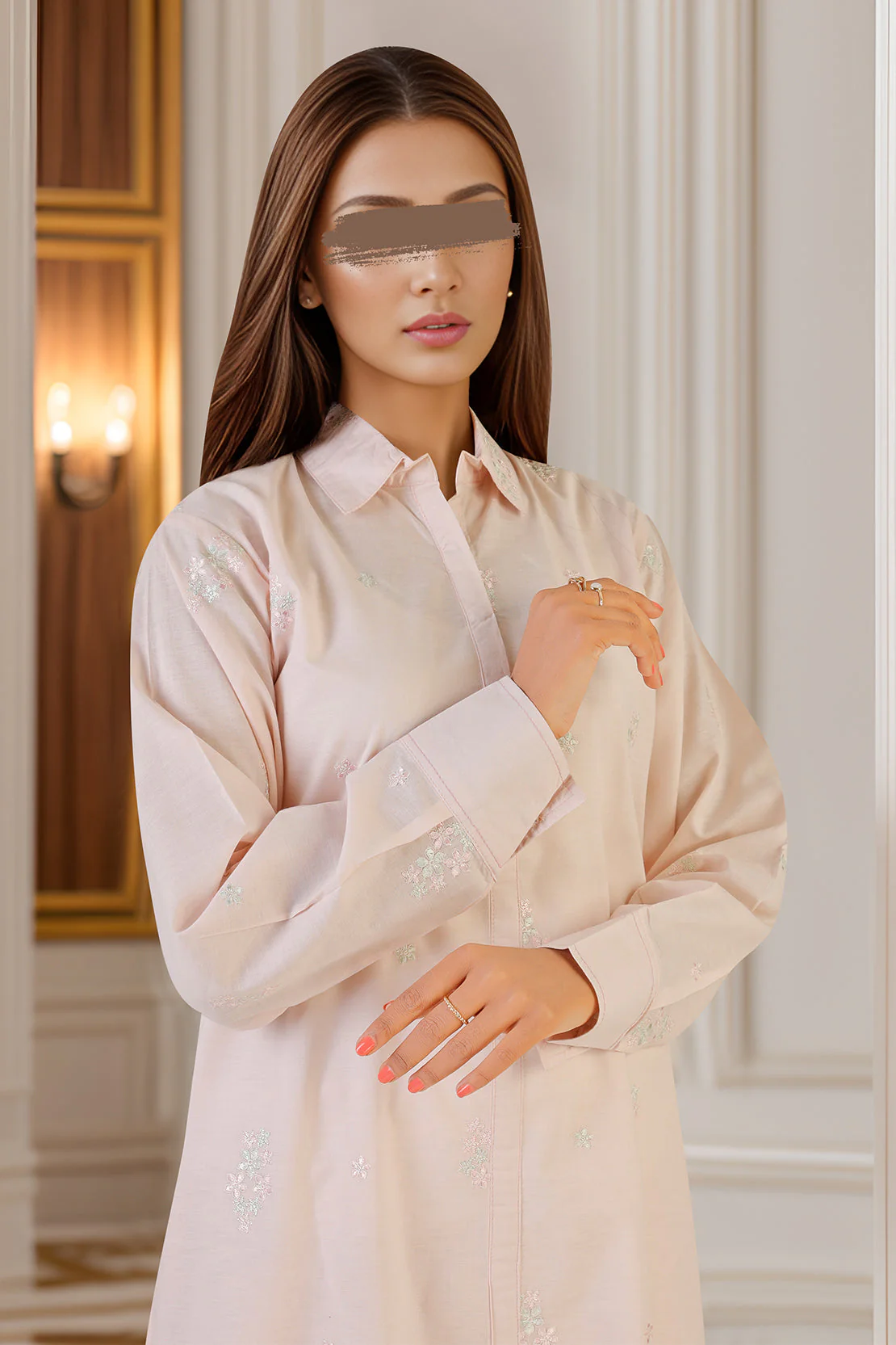 Solid Embroidered Cotton Stitched 2 Piece (Shirt/Trouser) - Image 3
