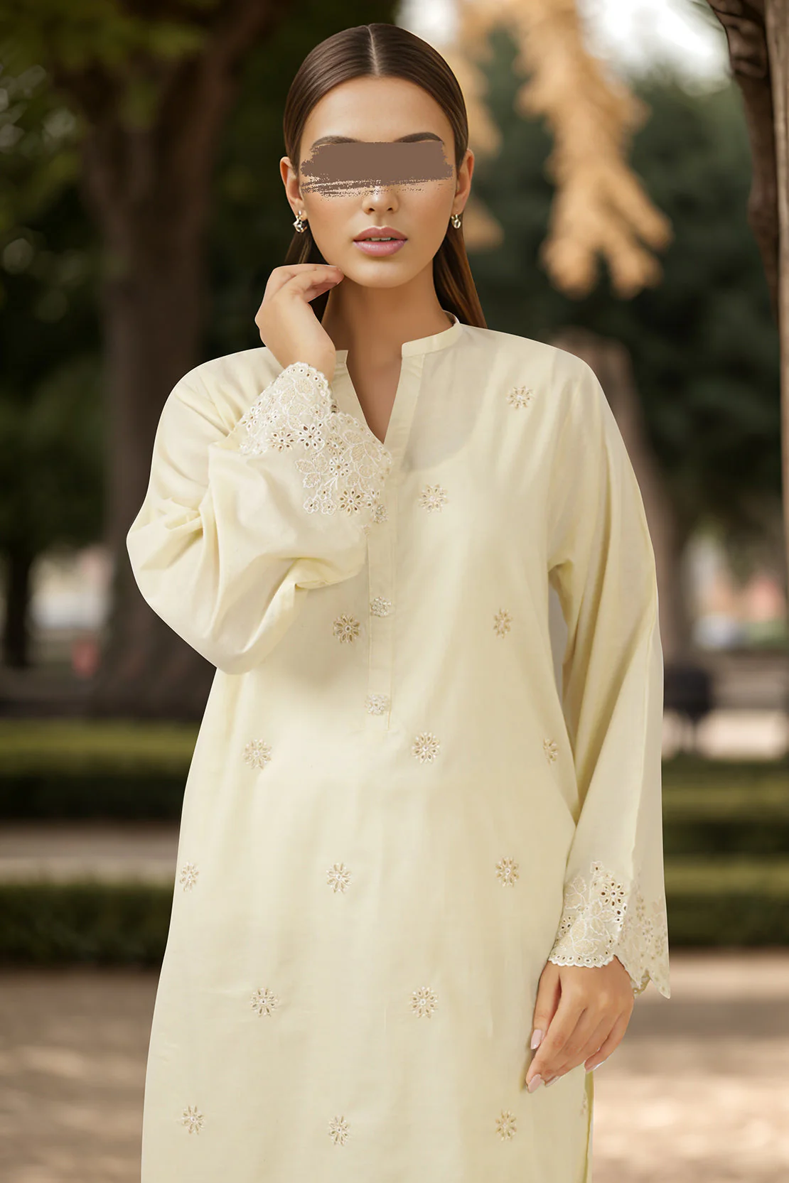 Solid Embroidered Cotton Stitched 2 Piece (Shirt/Trouser) - Image 2