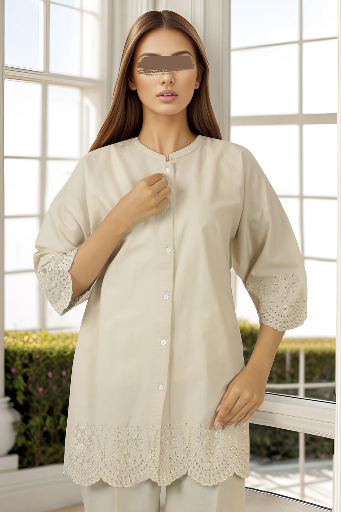 Solid Embroidered Cotton Stitched 2 Piece (Shirt/Trouser) - Image 3