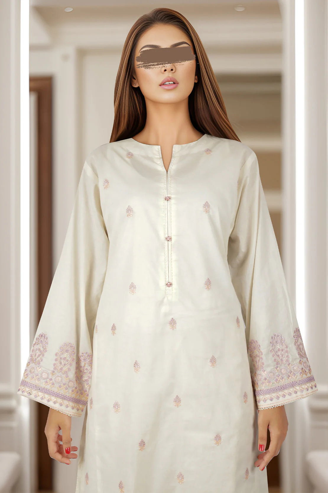 Solid Embroidered Cotton Stitched 2 Piece (Shirt/Trouser) - Image 2