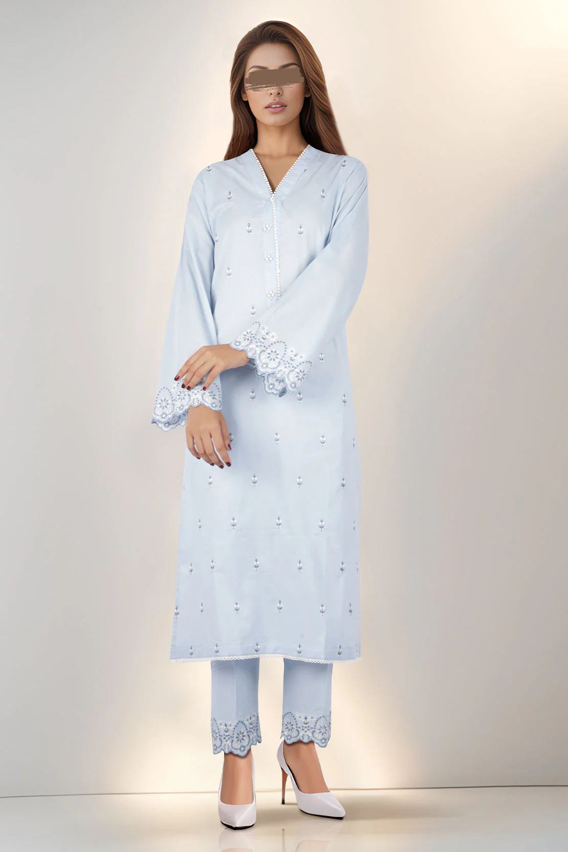 Solid Embroidered Cotton Stitched 2 Piece (Shirt/Trouser)