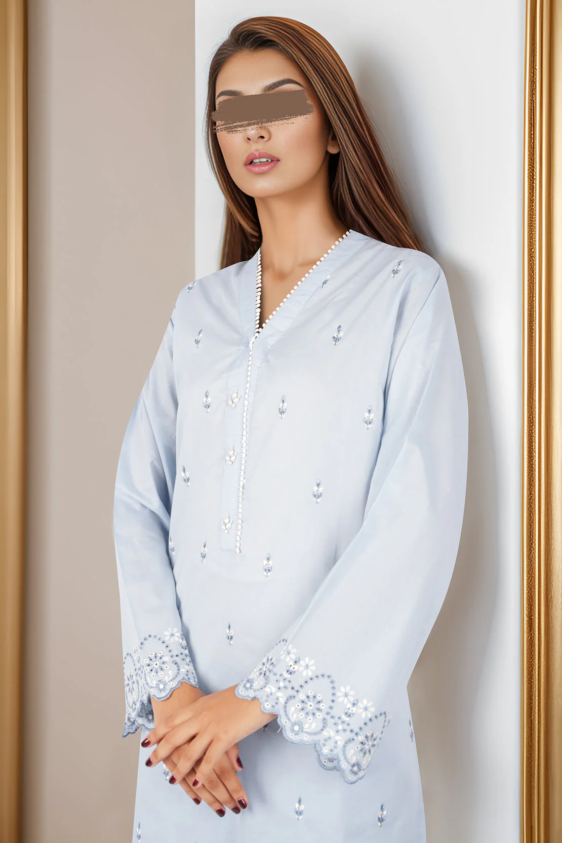 Solid Embroidered Cotton Stitched 2 Piece (Shirt/Trouser) - Image 2