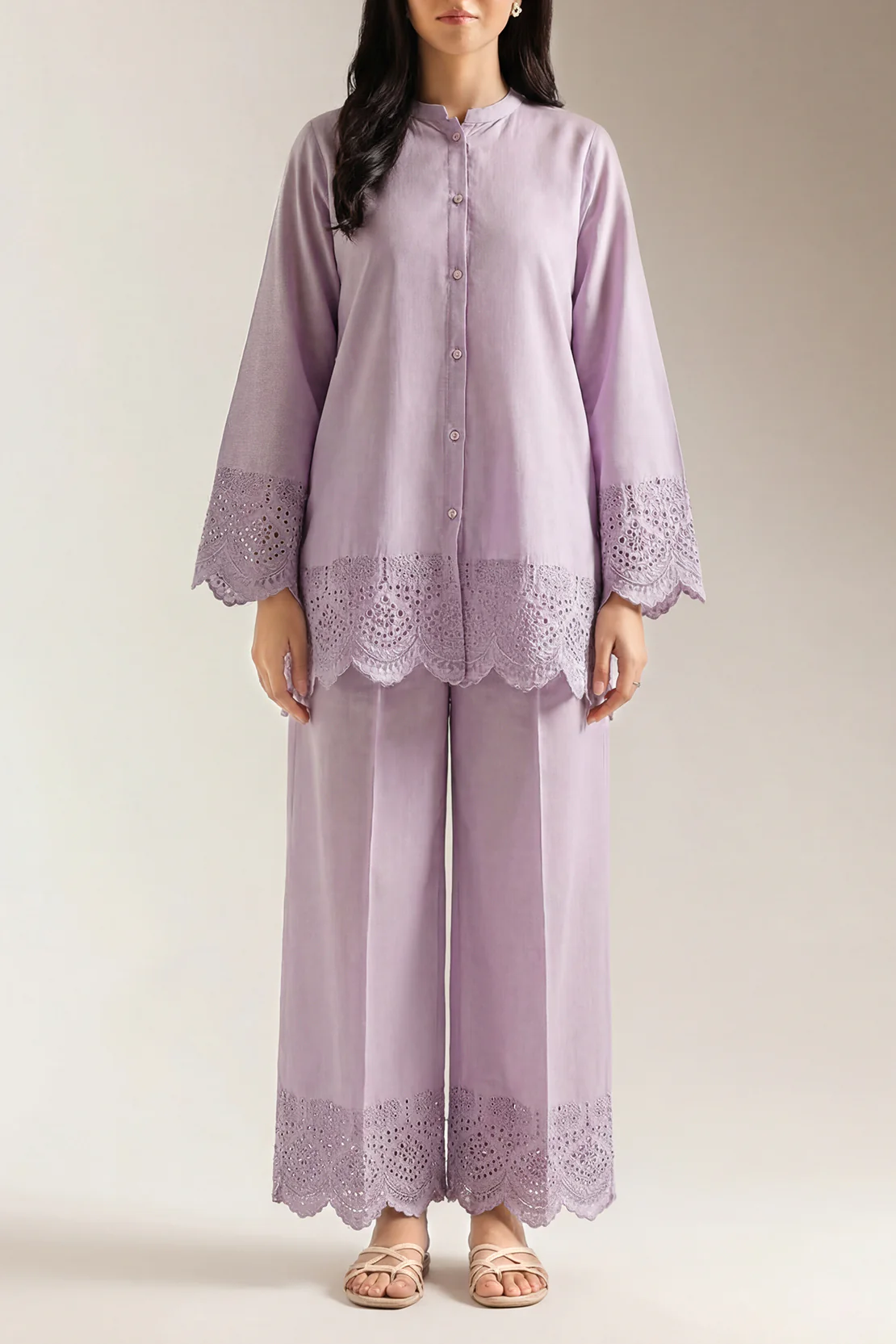 Solid Embroidered Cotton Stitched 2 Piece (Shirt/Trouser)