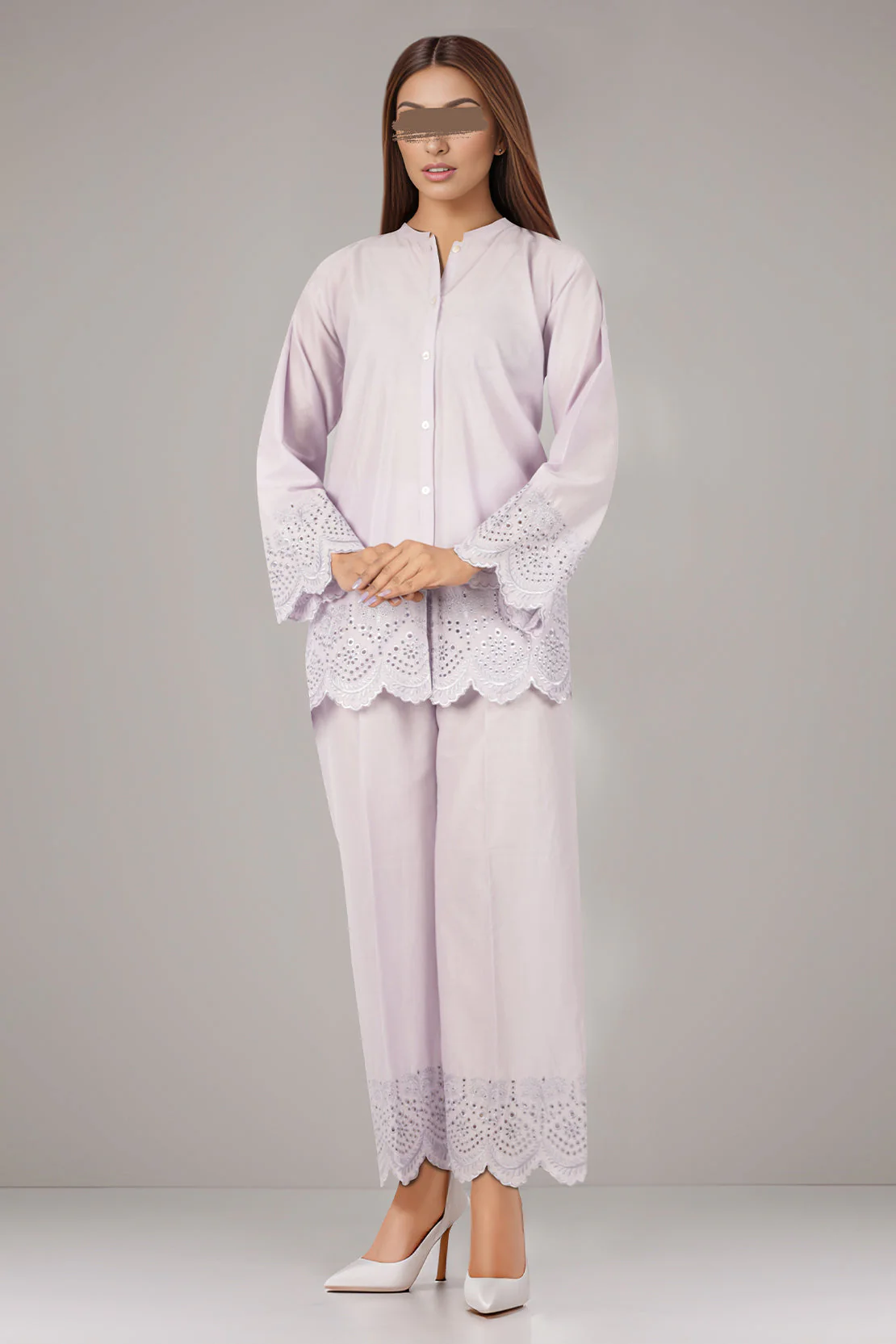 Solid Embroidered Cotton Stitched 2 Piece (Shirt/Trouser) - Image 2