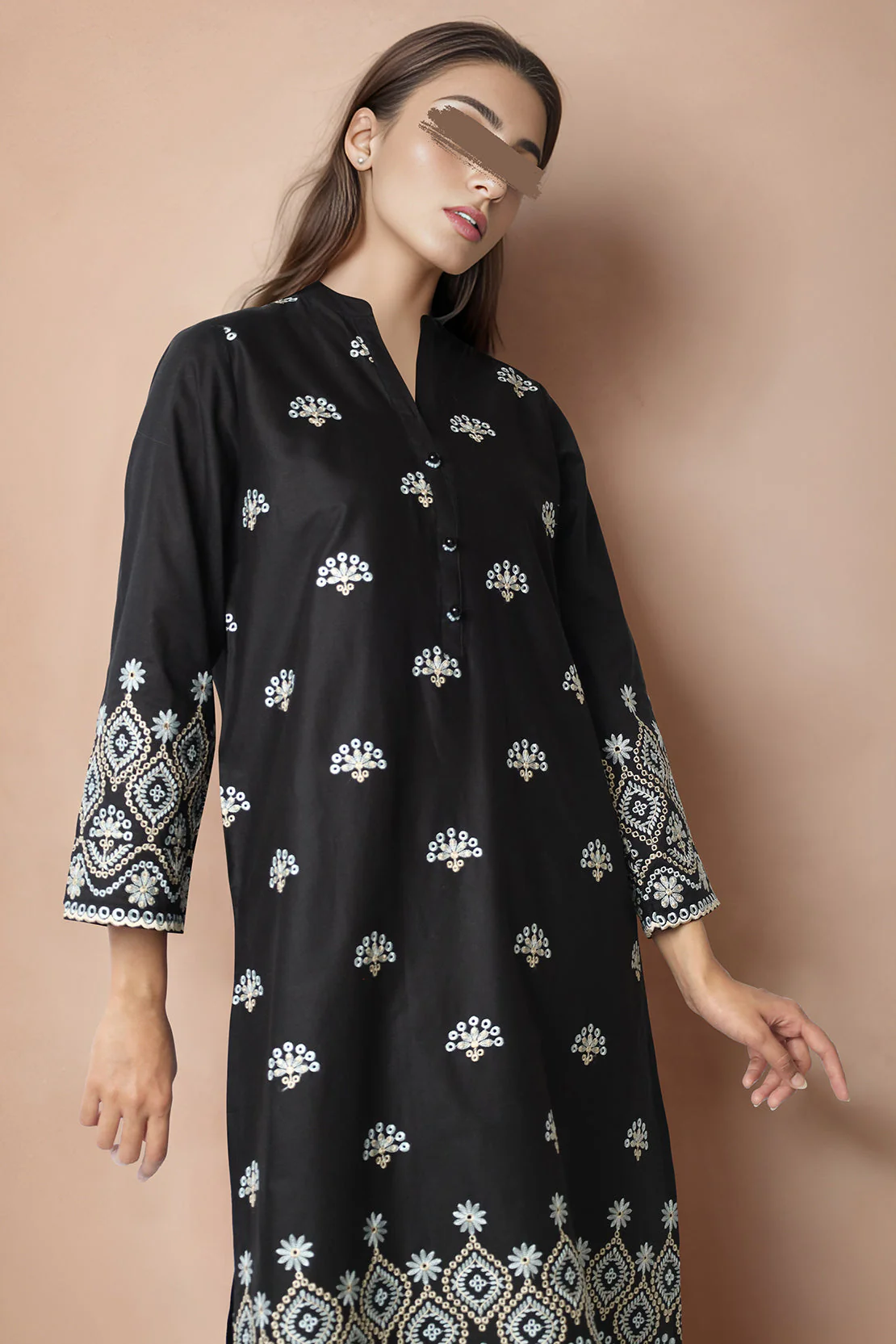 Solid Embroidered Cotton Stitched 2 Piece (Shirt/Trouser) - Image 2