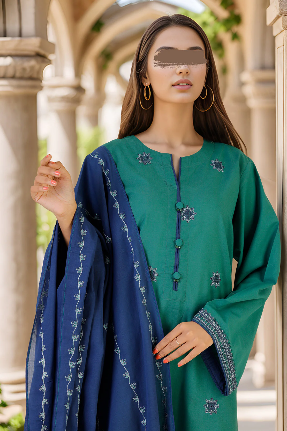 Solid Embroidered Cotton Stitched 2 Piece (Shirt/Trouser) - Image 3