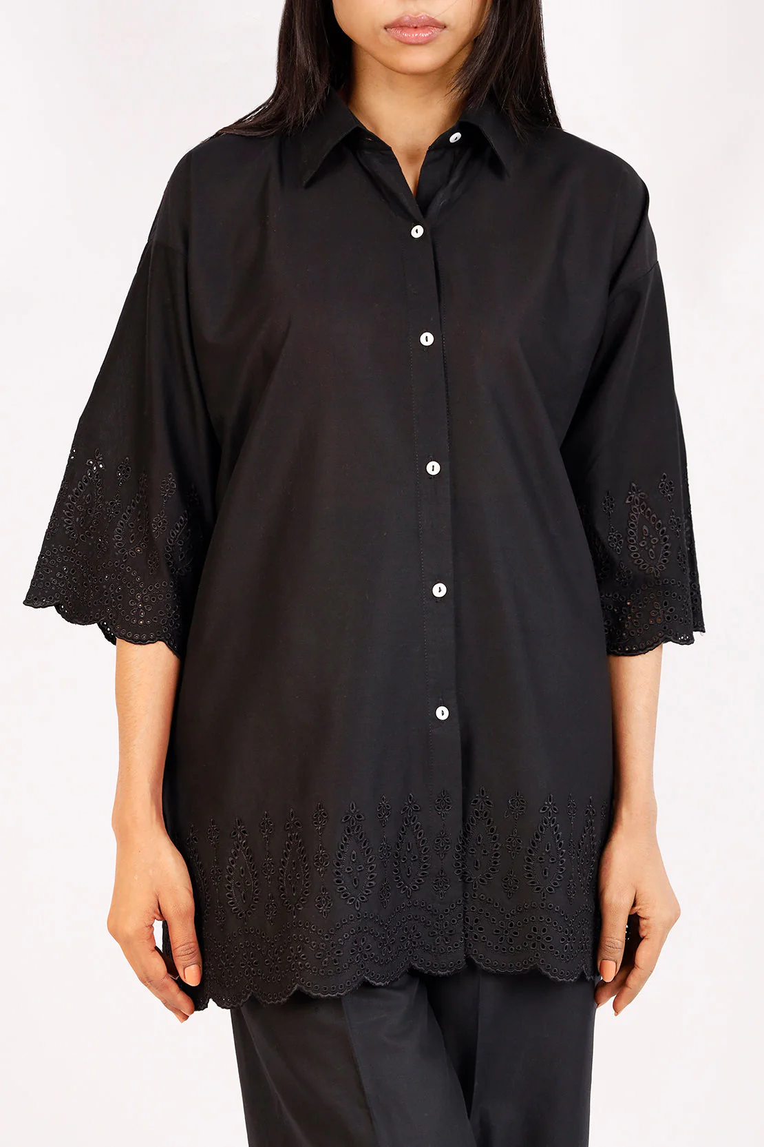 Solid Embroidered Cotton Stitched 2 Piece (Shirt/Trouser) - Image 3