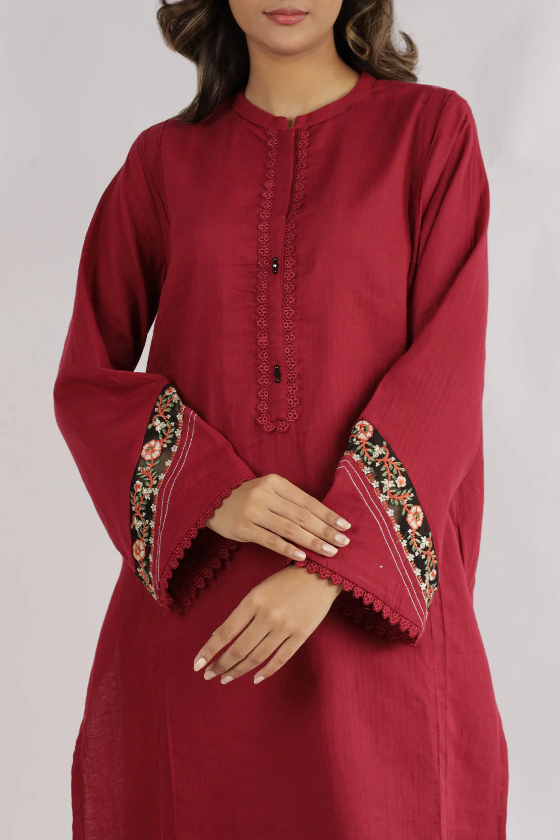 Solid Embroidered Cotton Stitched 2 Piece (Shirt/Trouser) - Image 2