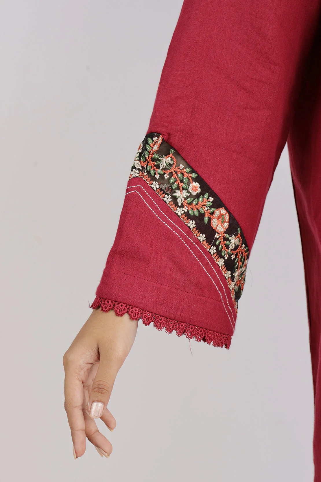 Solid Embroidered Cotton Stitched 2 Piece (Shirt/Trouser) - Image 5