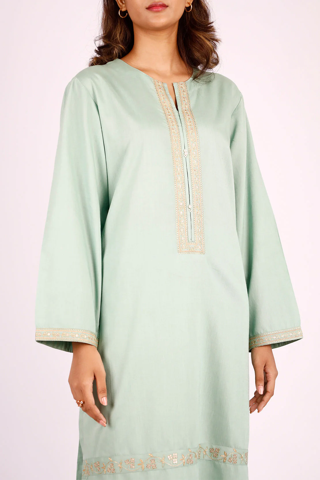 Solid Embroidered Cotton Stitched 2 Piece (Shirt/Trouser) - Image 2