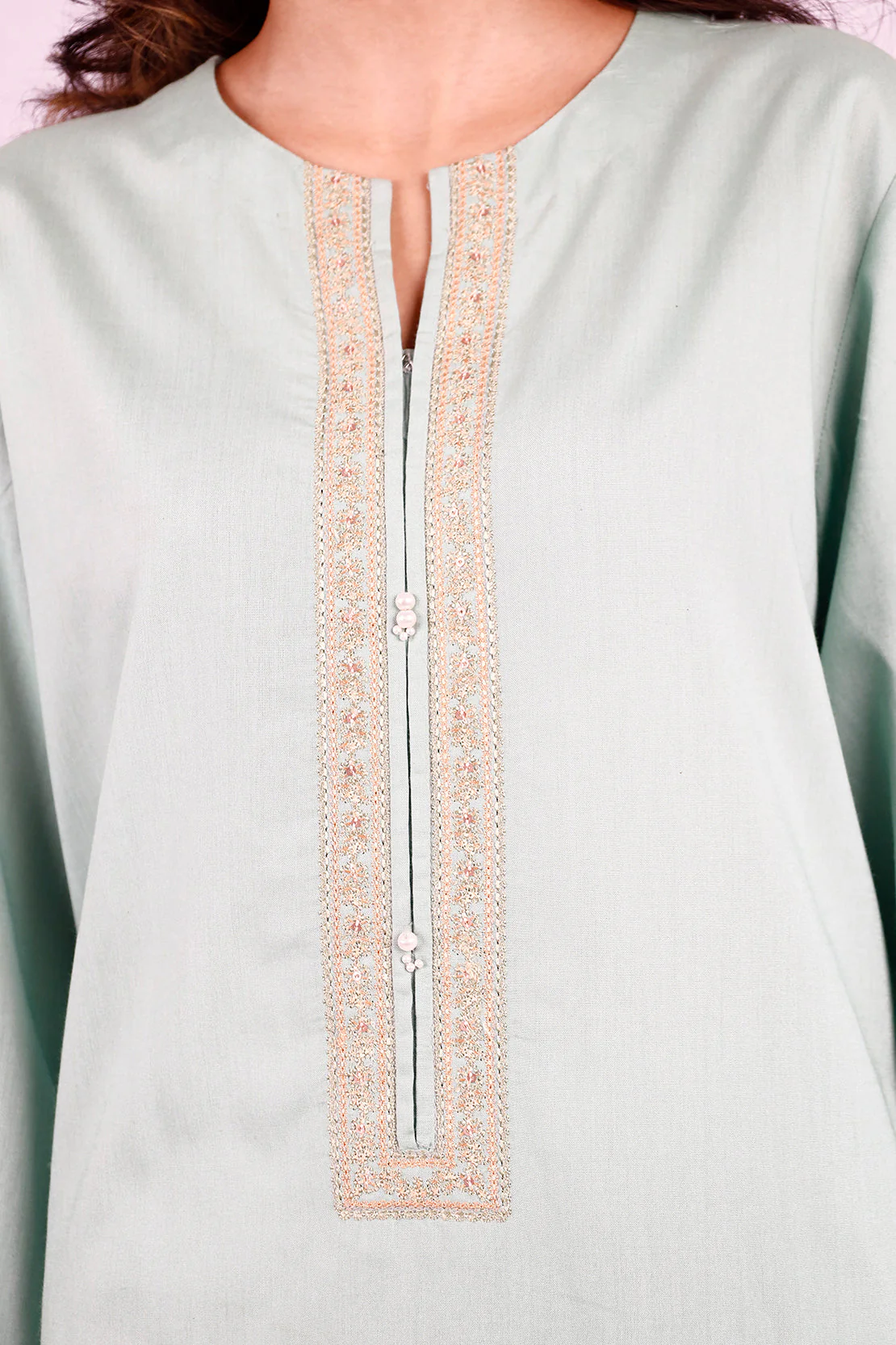 Solid Embroidered Cotton Stitched 2 Piece (Shirt/Trouser) - Image 3