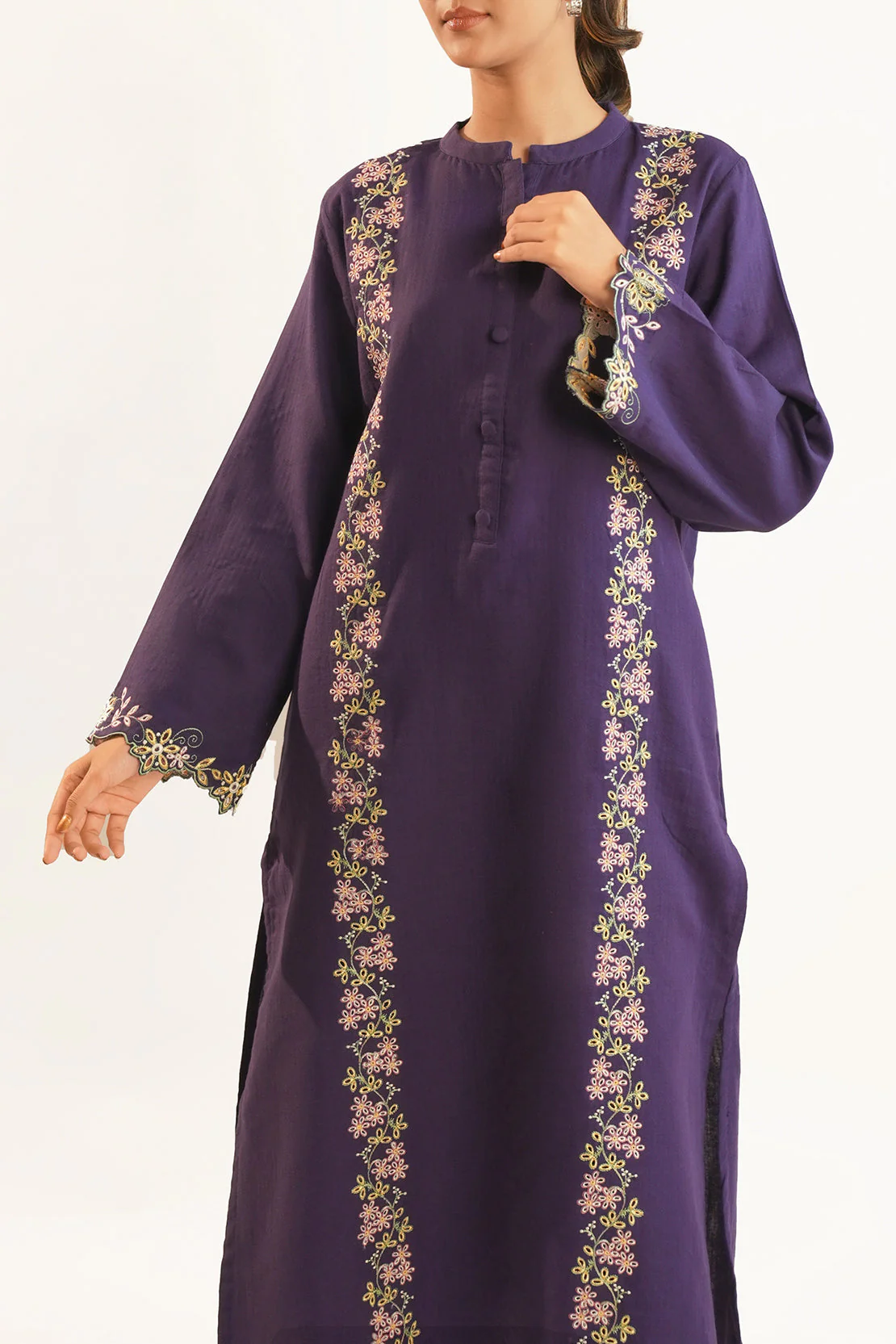 Solid Embroidered Cotton Stitched 2 Piece (Shirt/Trouser) - Image 4