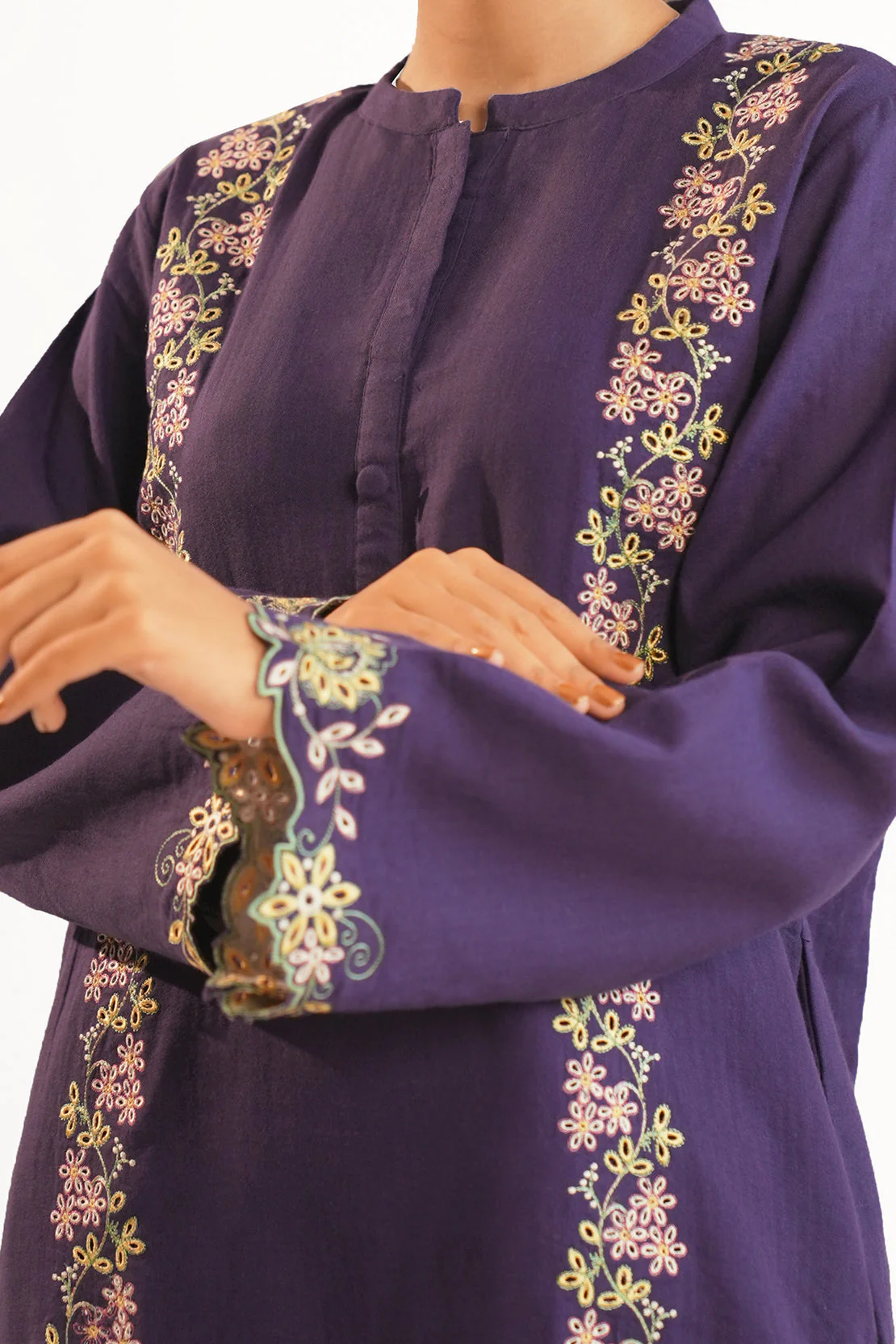Solid Embroidered Cotton Stitched 2 Piece (Shirt/Trouser) - Image 5