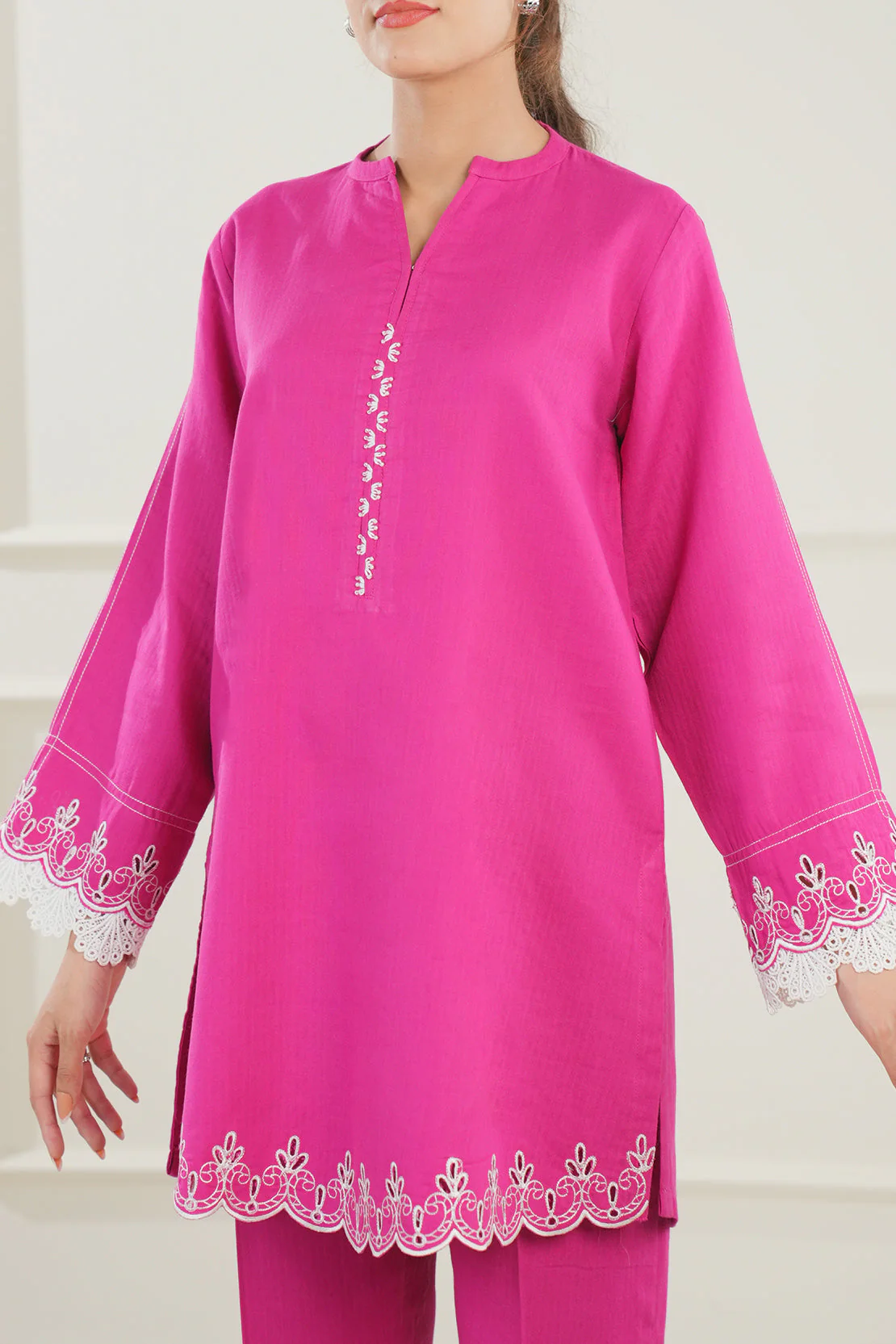 Solid Embroidered Cotton Stitched 2 Piece (Shirt/Trouser) - Image 4