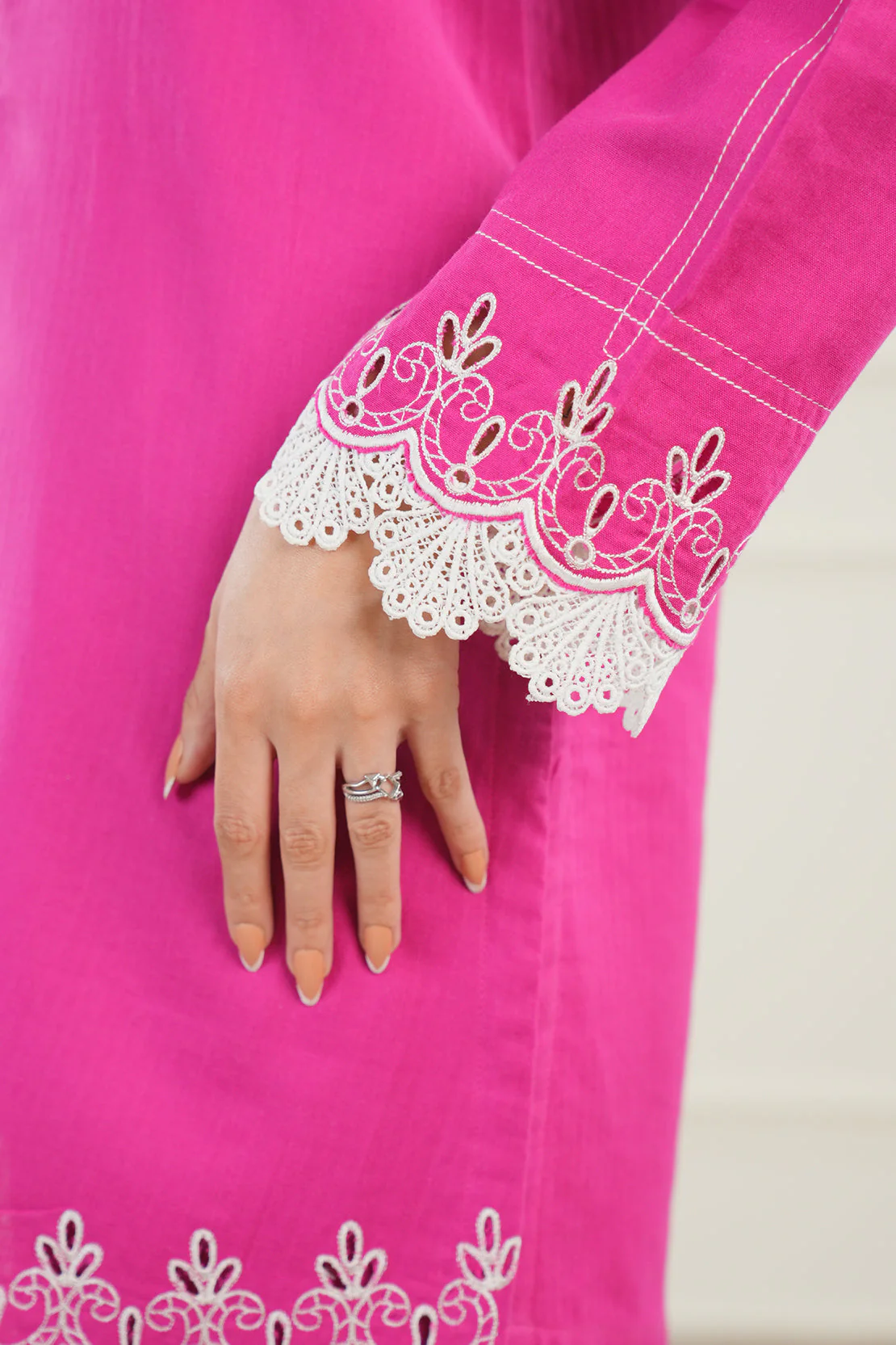 Solid Embroidered Cotton Stitched 2 Piece (Shirt/Trouser) - Image 7