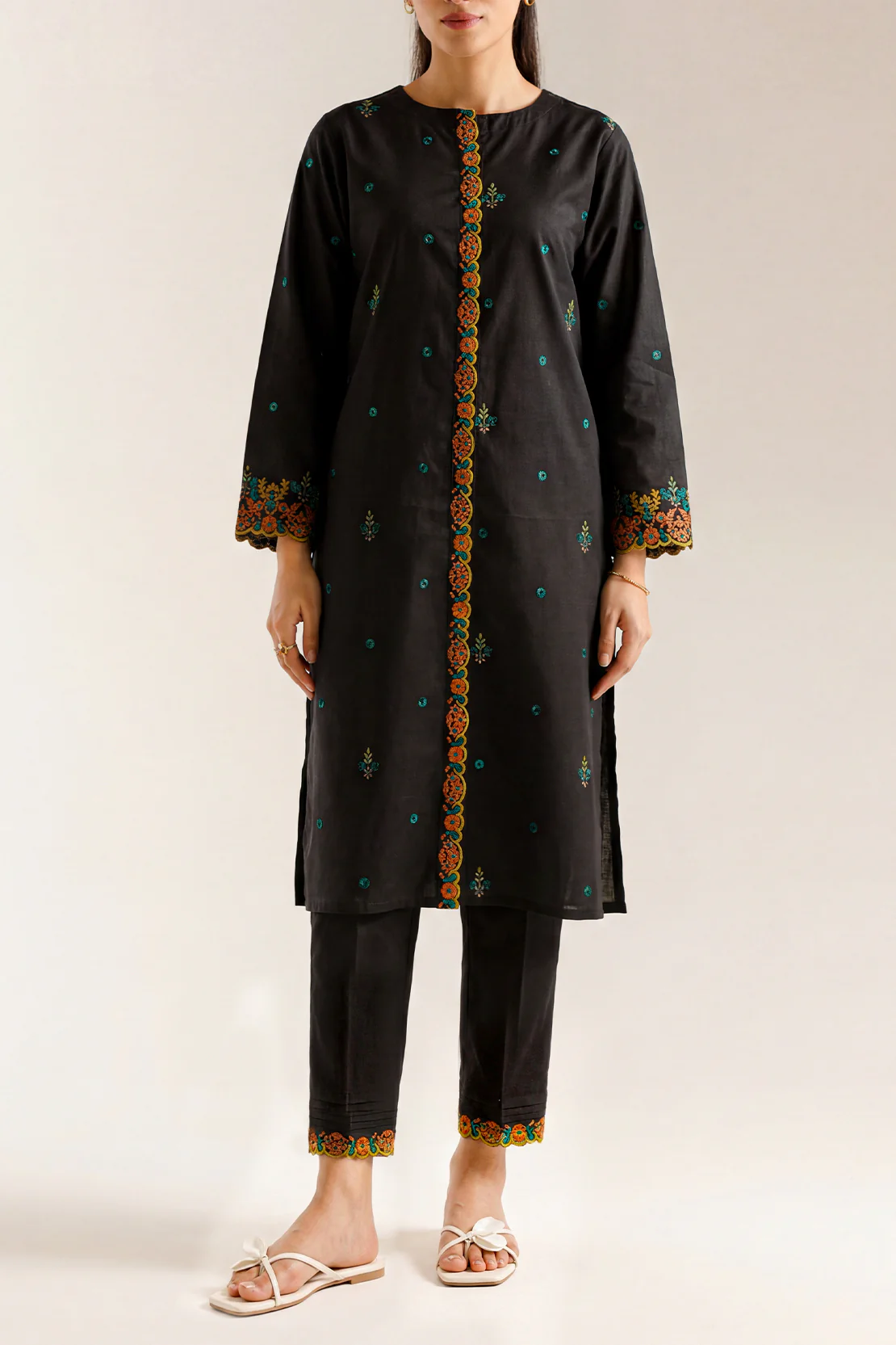 Solid Embroidered Cotton Stitched 2 Piece (Shirt/Trouser) - Image 3