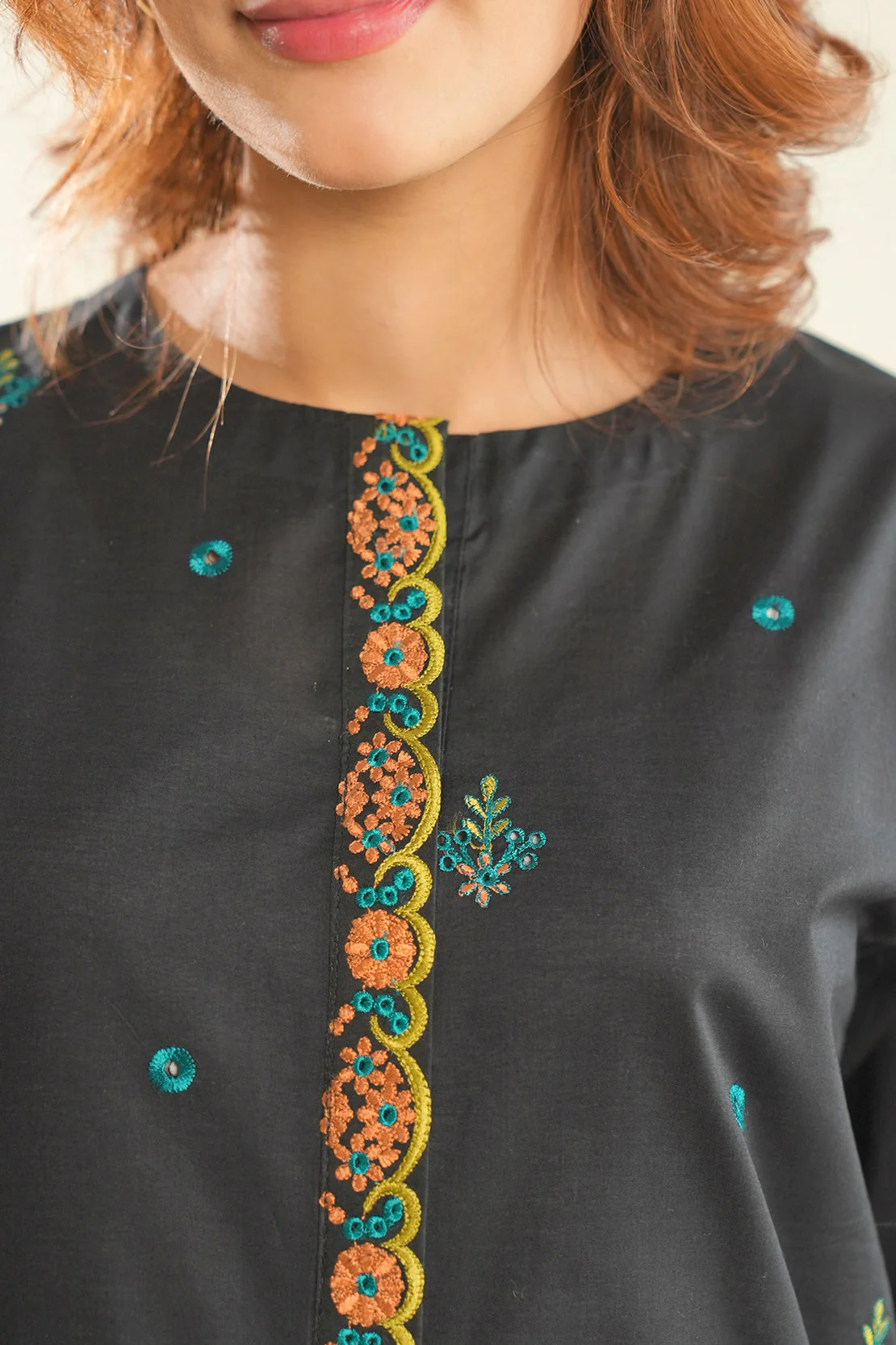 Solid Embroidered Cotton Stitched 2 Piece (Shirt/Trouser) - Image 4