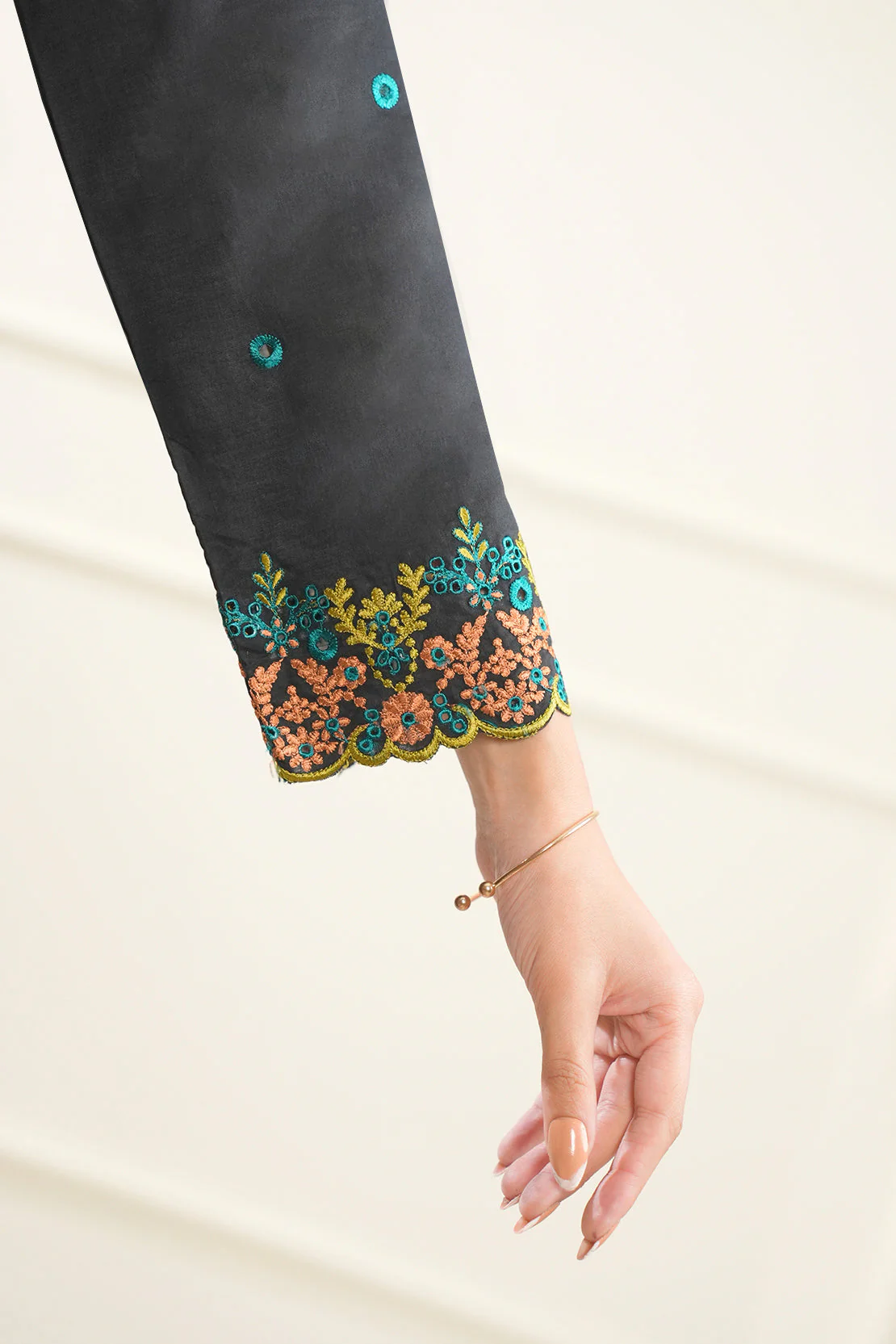 Solid Embroidered Cotton Stitched 2 Piece (Shirt/Trouser) - Image 5