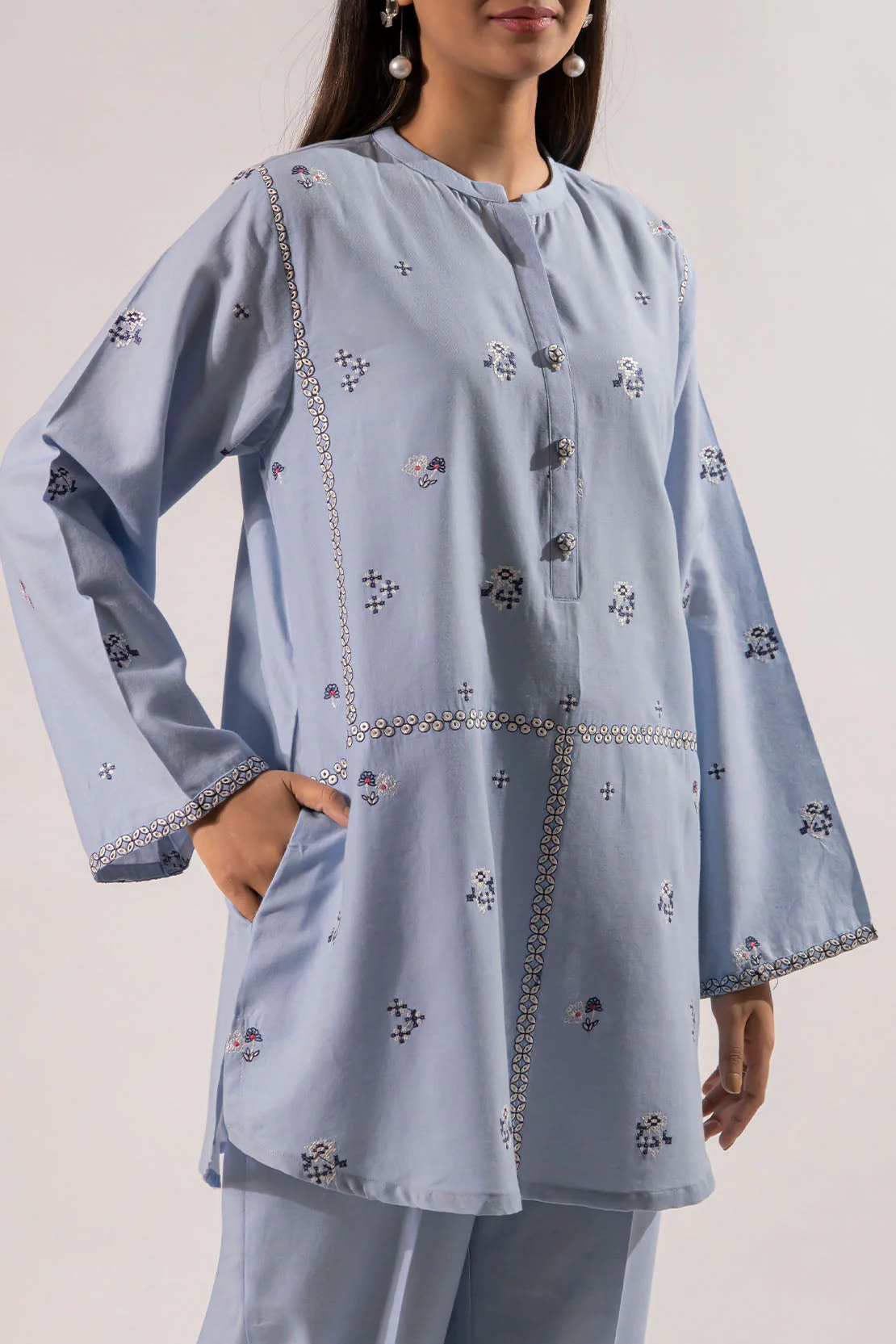 Solid Embroidered Cotton Stitched 2 Piece (Shirt/Trouser)