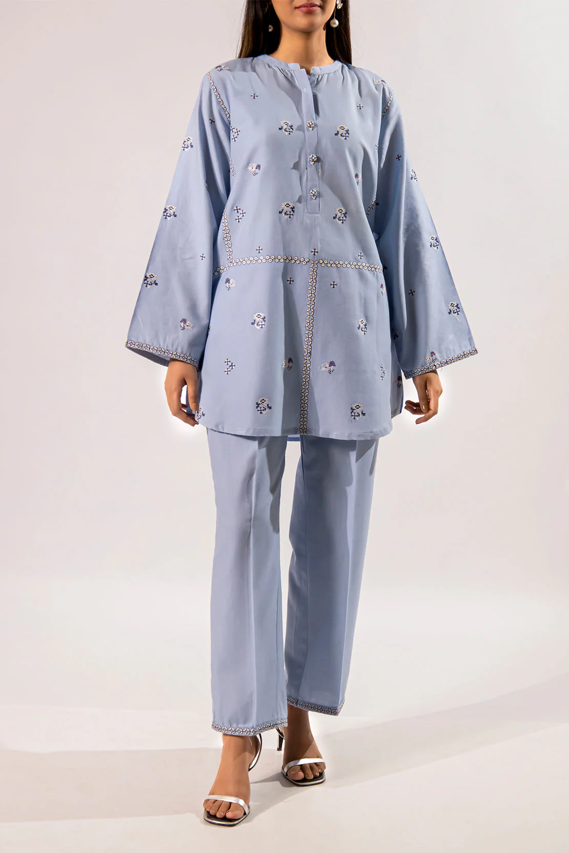 Solid Embroidered Cotton Stitched 2 Piece (Shirt/Trouser) - Image 4