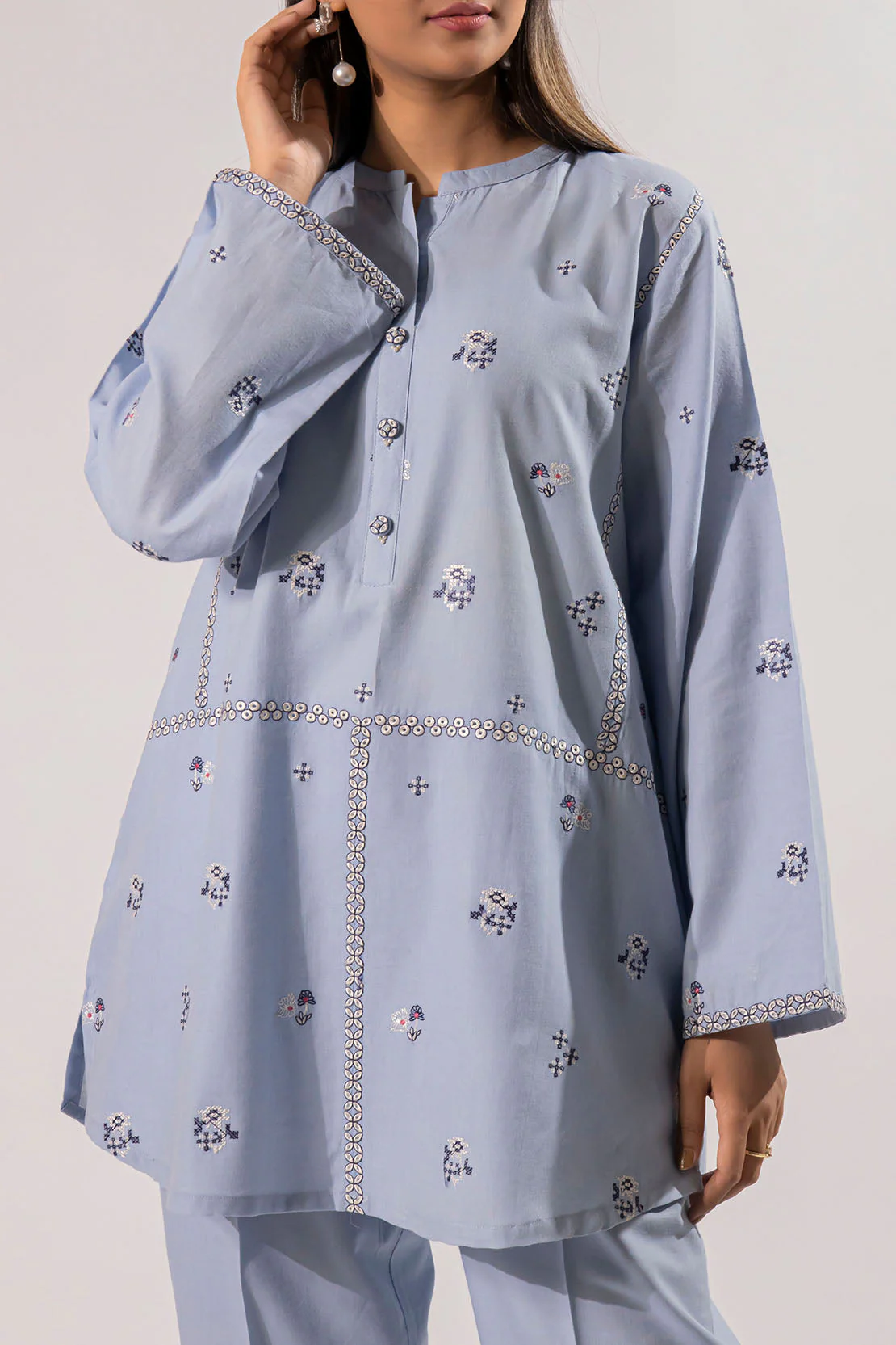 Solid Embroidered Cotton Stitched 2 Piece (Shirt/Trouser) - Image 5