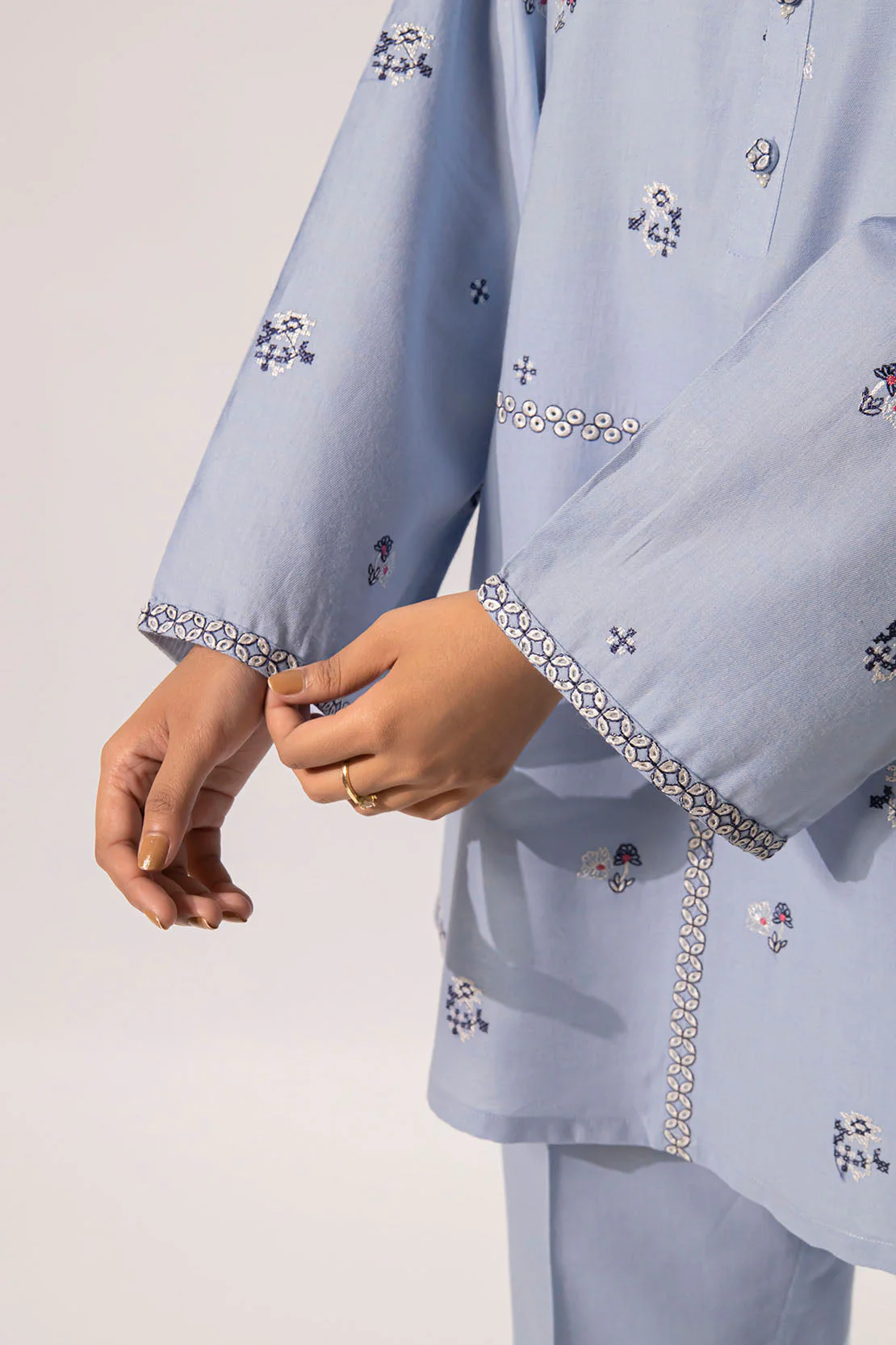 Solid Embroidered Cotton Stitched 2 Piece (Shirt/Trouser) - Image 6