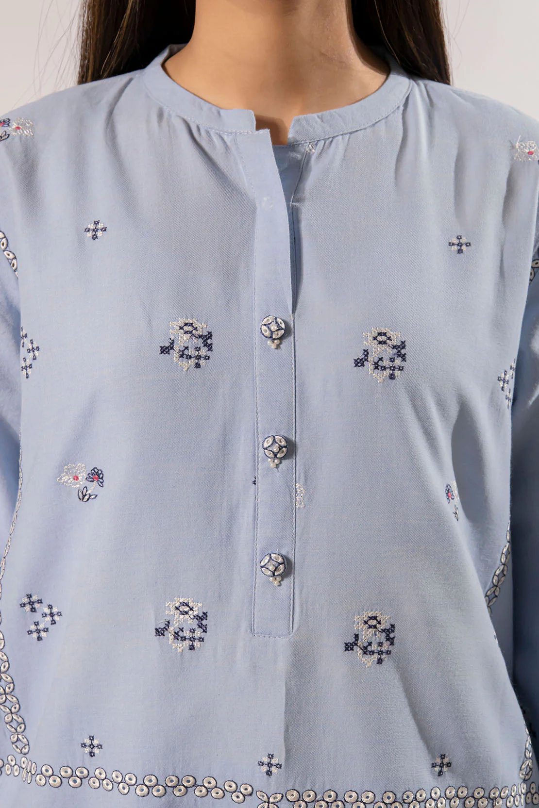 Solid Embroidered Cotton Stitched 2 Piece (Shirt/Trouser) - Image 7