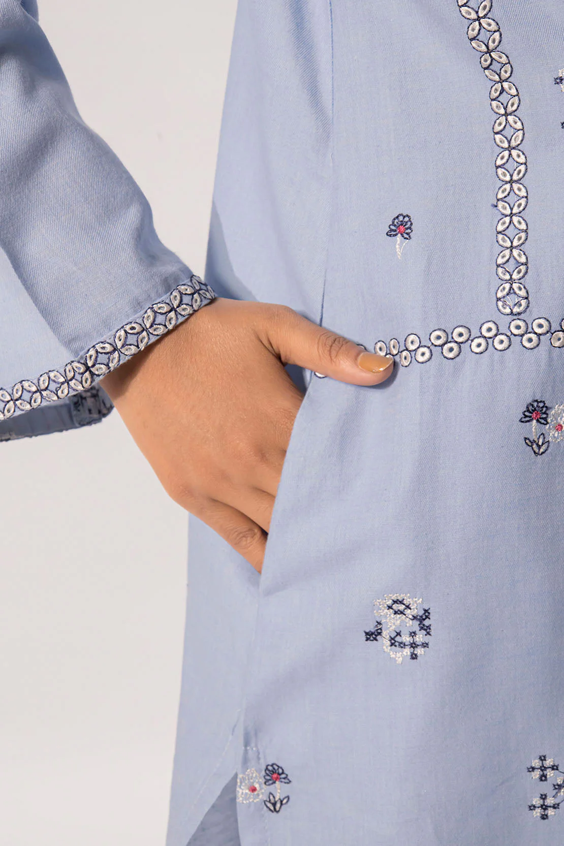 Solid Embroidered Cotton Stitched 2 Piece (Shirt/Trouser) - Image 8
