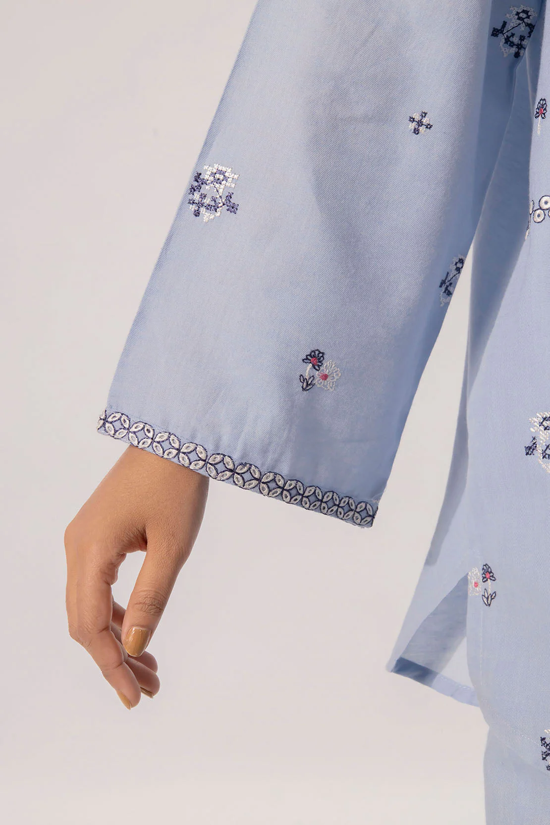 Solid Embroidered Cotton Stitched 2 Piece (Shirt/Trouser) - Image 9