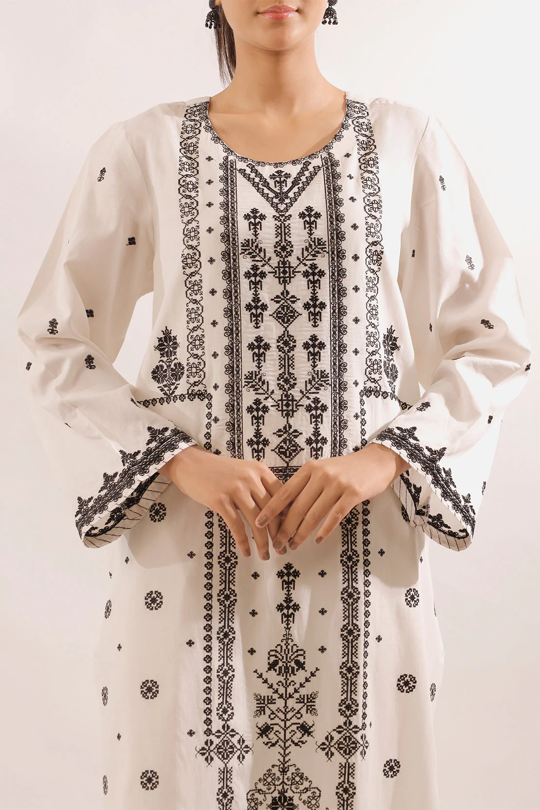 Solid Embroidered Cotton Stitched 2 Piece (Shirt/Trouser)
