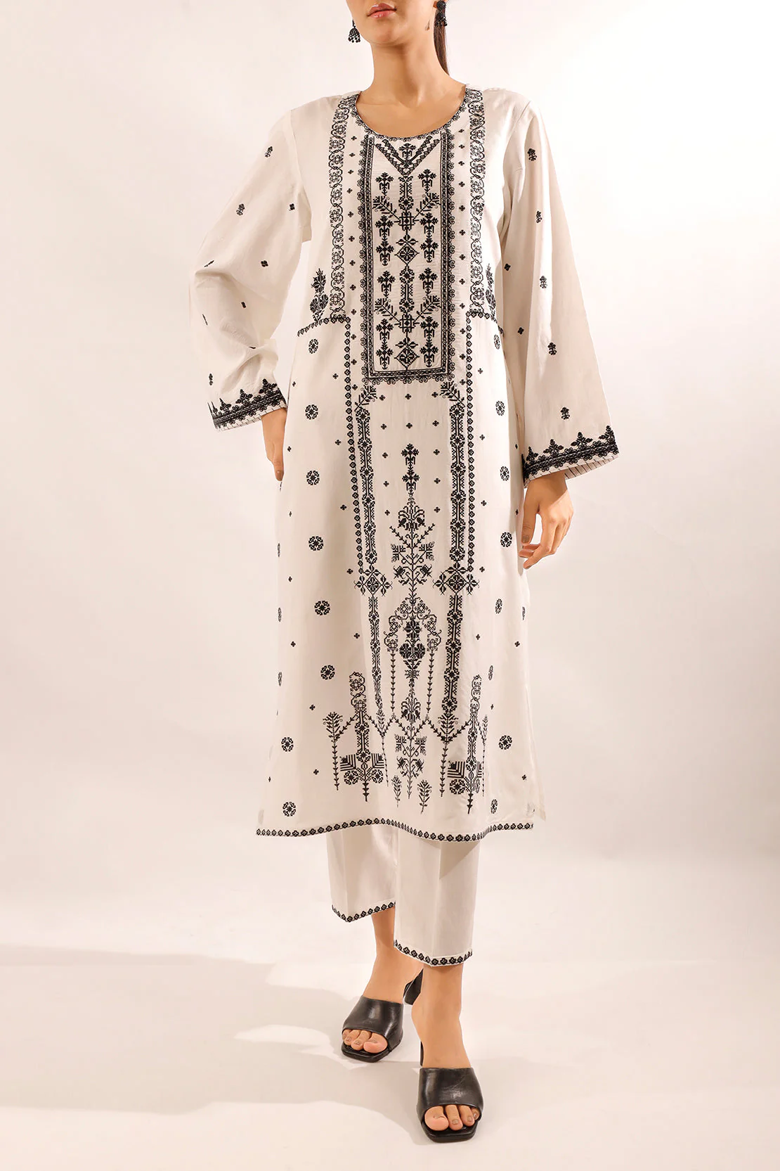 Solid Embroidered Cotton Stitched 2 Piece (Shirt/Trouser) - Image 2