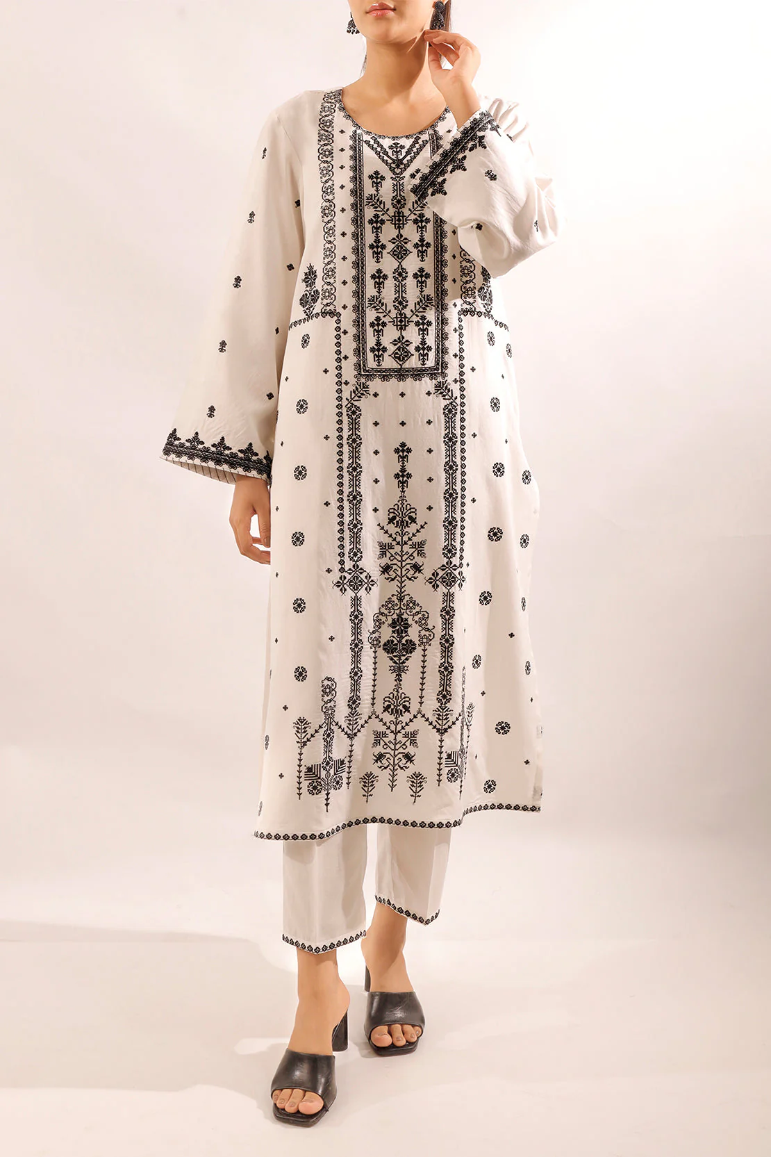 Solid Embroidered Cotton Stitched 2 Piece (Shirt/Trouser) - Image 3