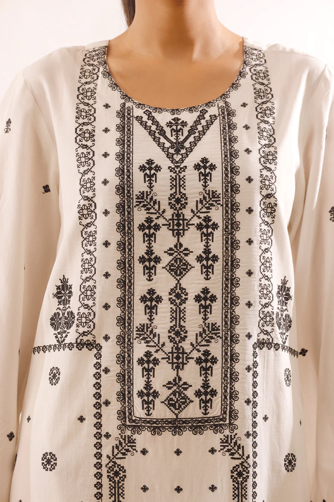 Solid Embroidered Cotton Stitched 2 Piece (Shirt/Trouser) - Image 4