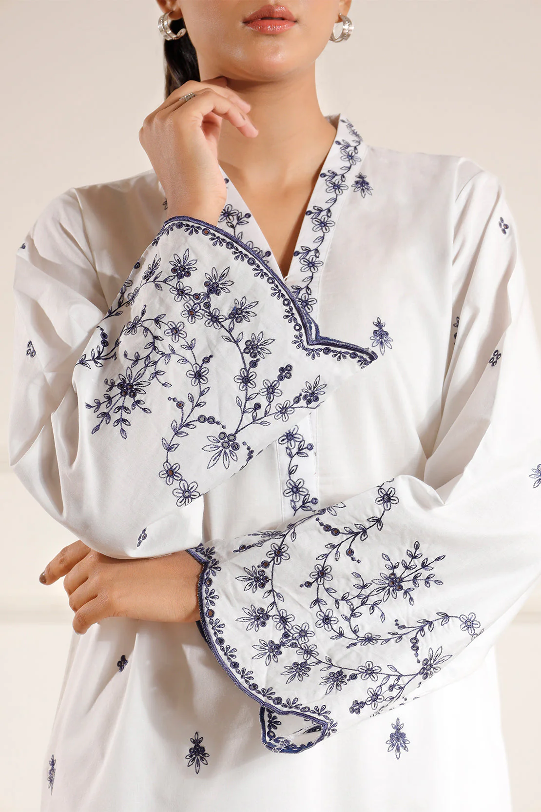 Solid Embroidered Cotton Stitched 2 Piece (Shirt/Trouser)