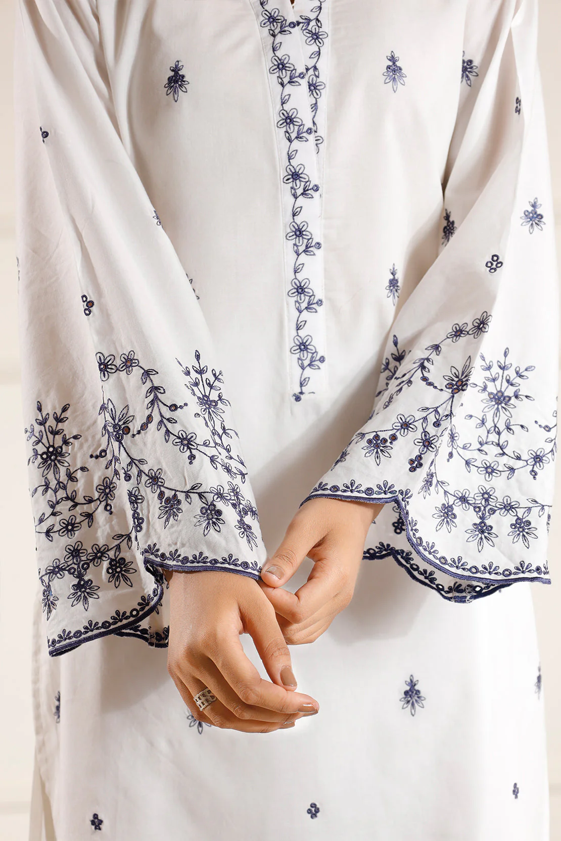 Solid Embroidered Cotton Stitched 2 Piece (Shirt/Trouser) - Image 4