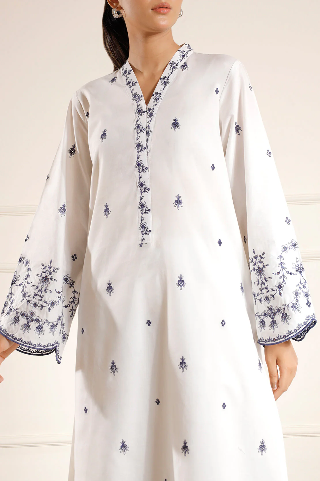 Solid Embroidered Cotton Stitched 2 Piece (Shirt/Trouser) - Image 5