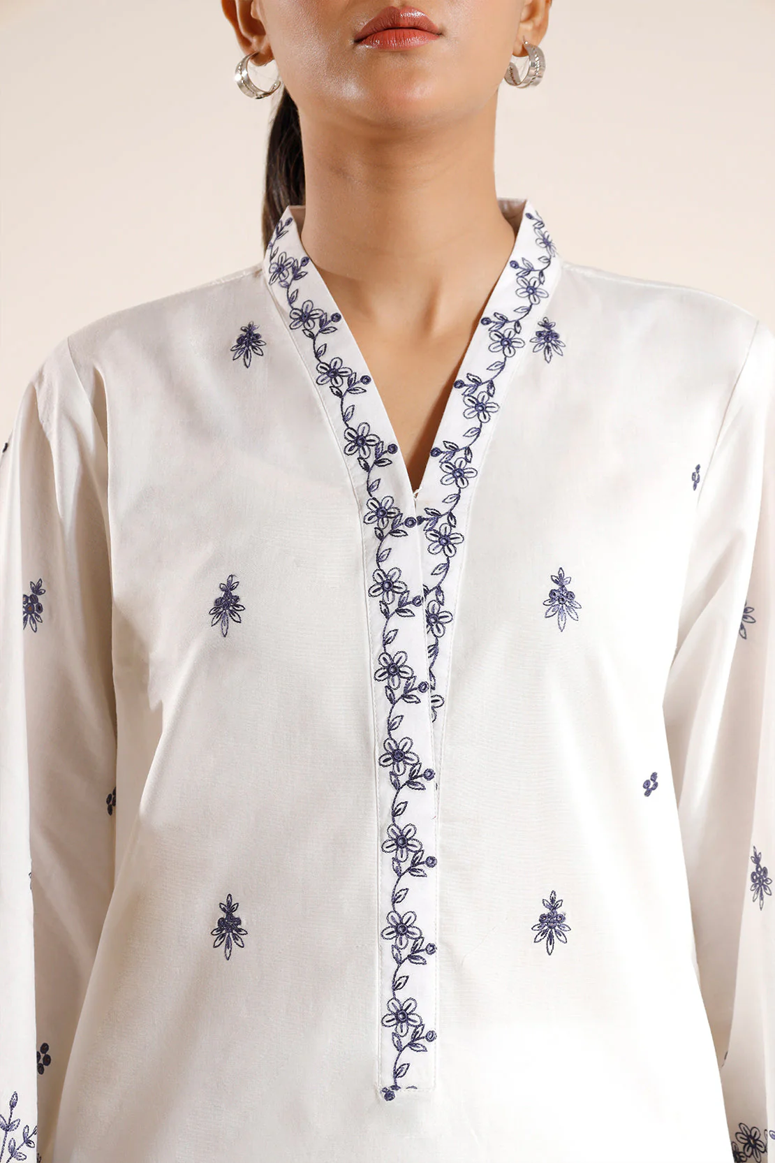 Solid Embroidered Cotton Stitched 2 Piece (Shirt/Trouser) - Image 6