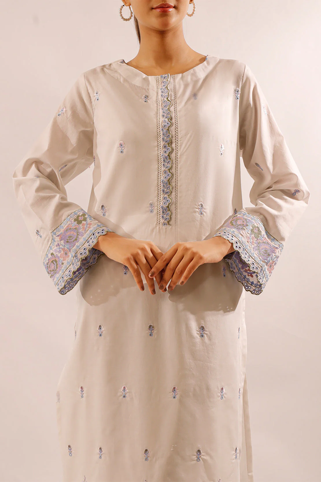 Solid Embroidered Cotton Stitched 2 Piece (Shirt/Trouser)