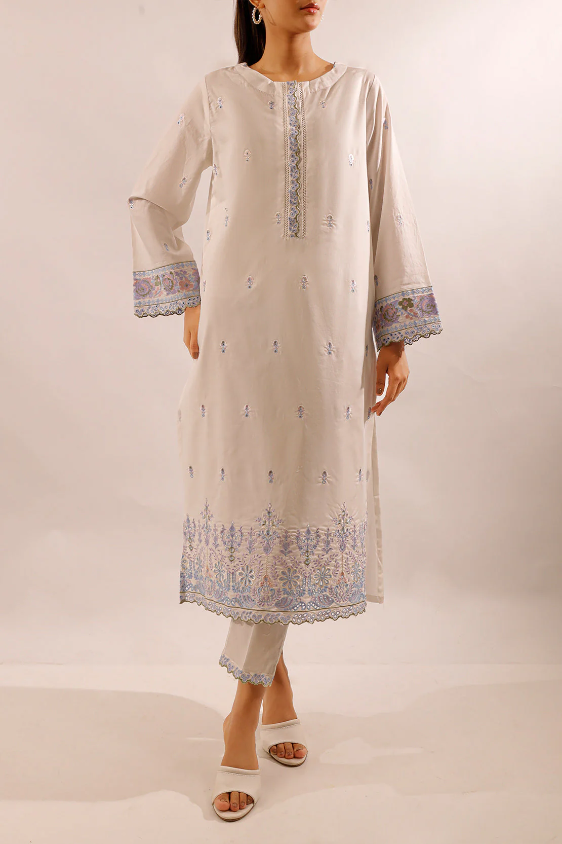Solid Embroidered Cotton Stitched 2 Piece (Shirt/Trouser) - Image 2