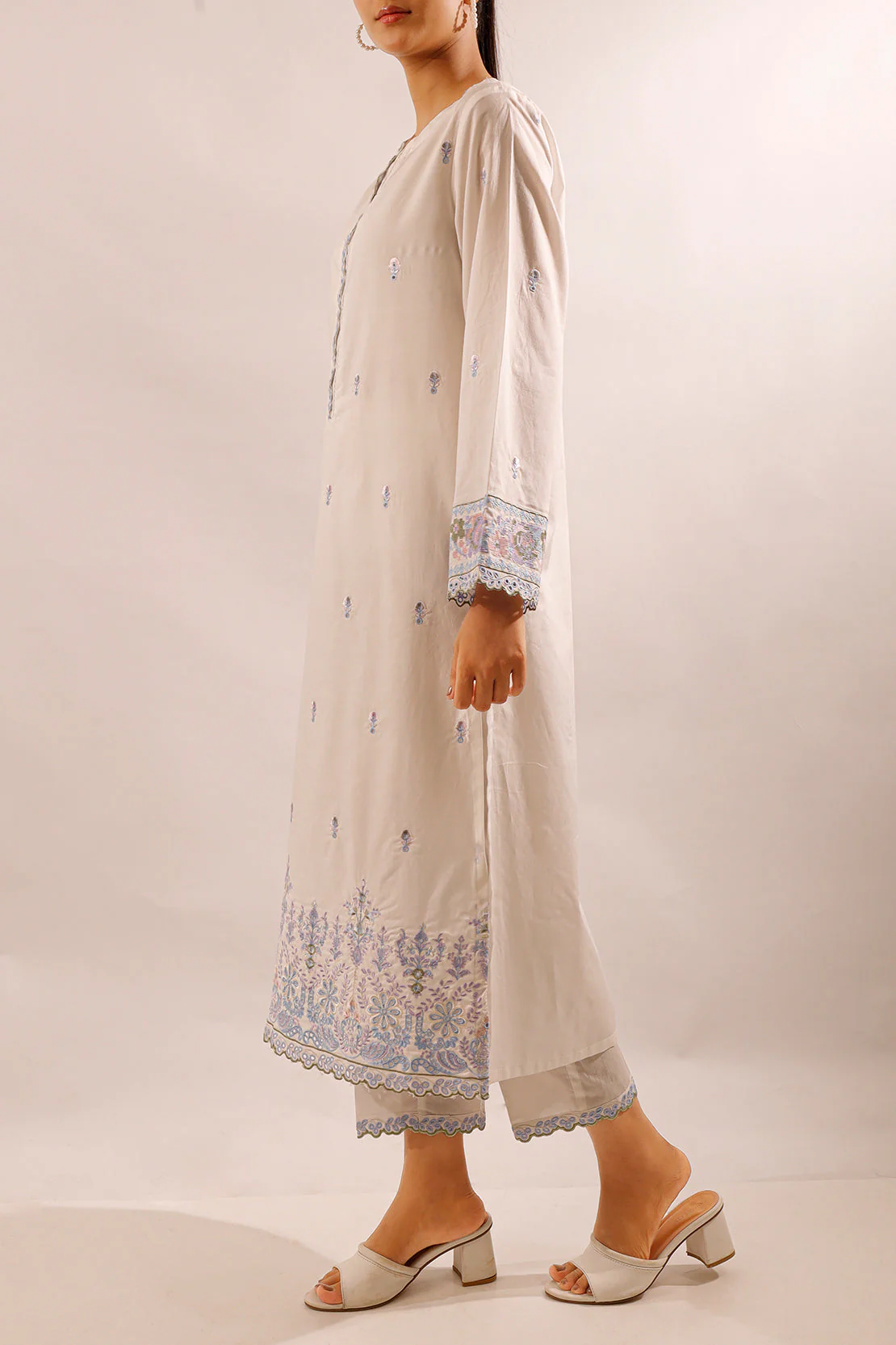 Solid Embroidered Cotton Stitched 2 Piece (Shirt/Trouser) - Image 3