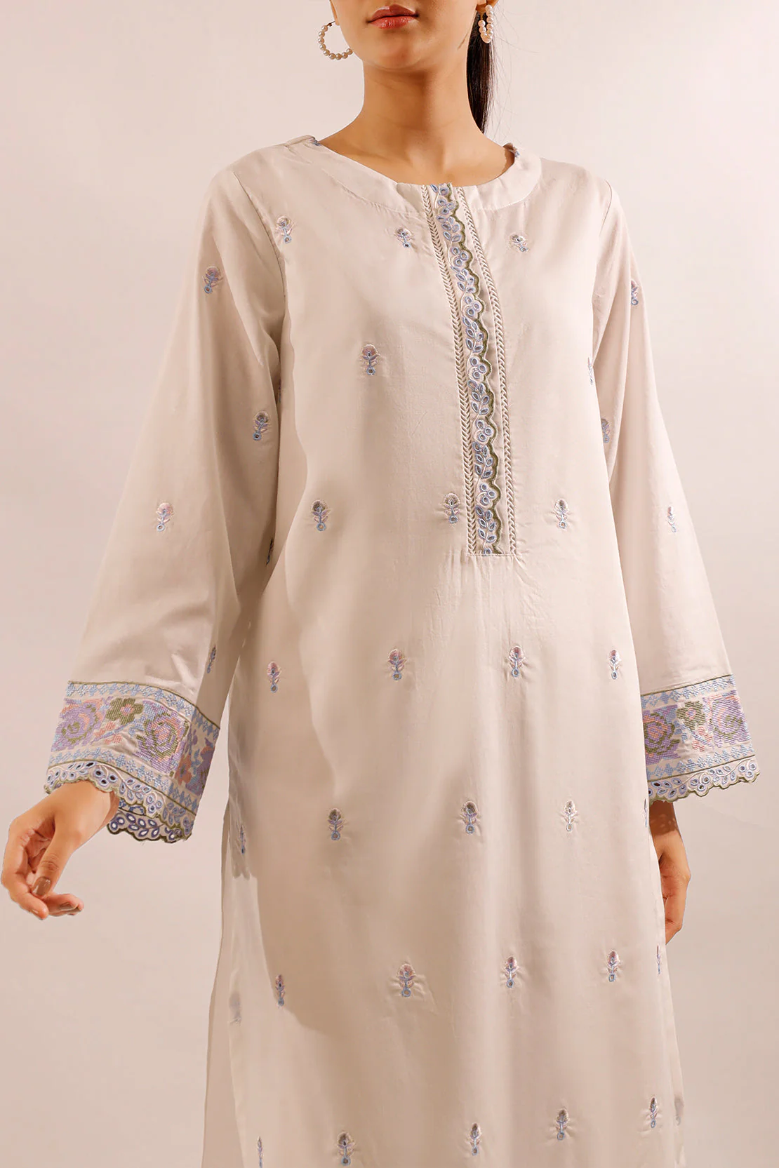 Solid Embroidered Cotton Stitched 2 Piece (Shirt/Trouser) - Image 4