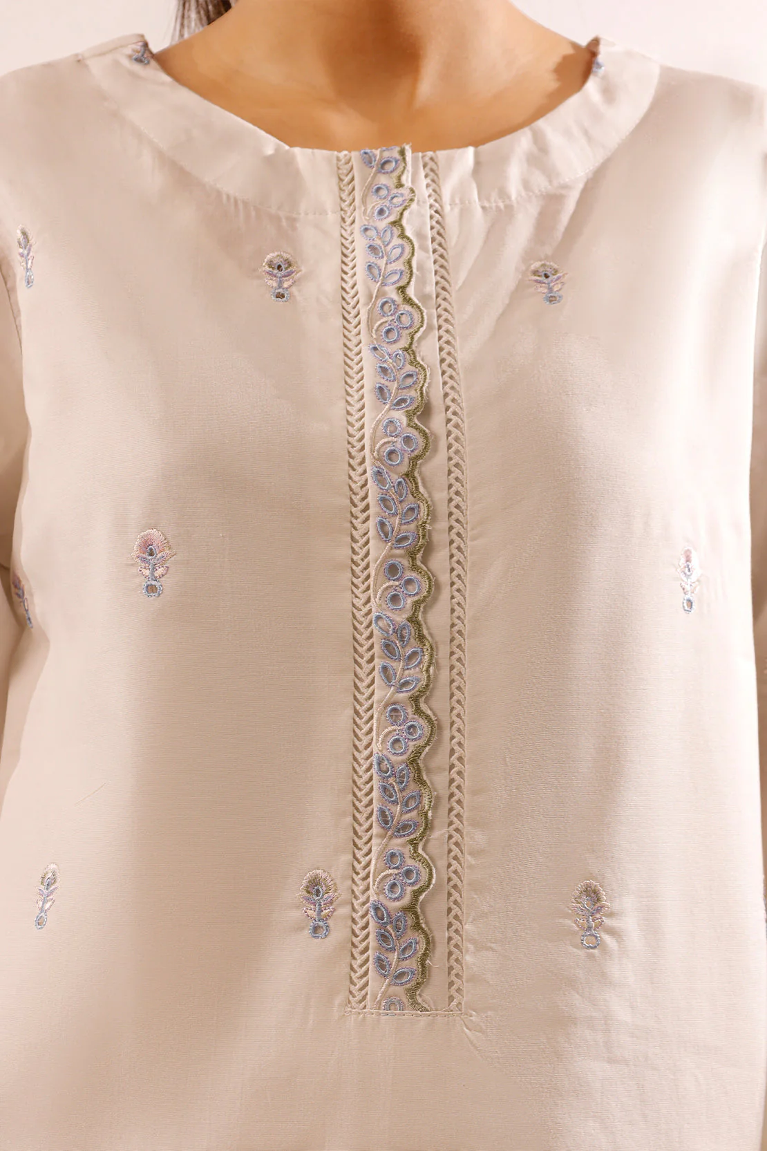Solid Embroidered Cotton Stitched 2 Piece (Shirt/Trouser) - Image 5