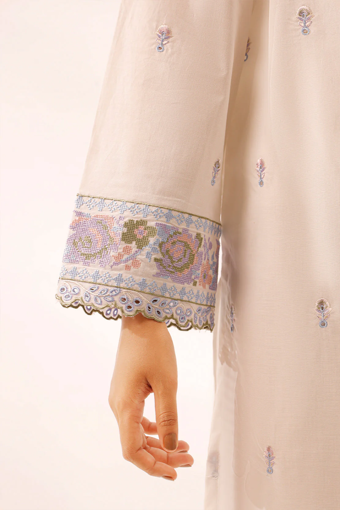 Solid Embroidered Cotton Stitched 2 Piece (Shirt/Trouser) - Image 6